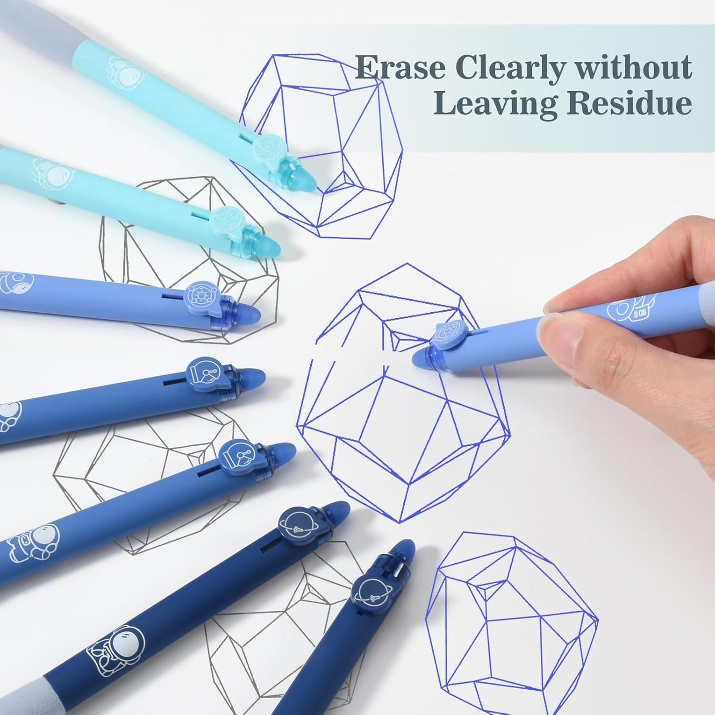 BAYTORY 8Pcs Cute Retractable Erasable Gel Pens, Blue and Black Ink Pen with Eraser Clear, Smooth Writing Comfortable to Use for Note Taking Marking Planner Crossword Puzzles (Blue)