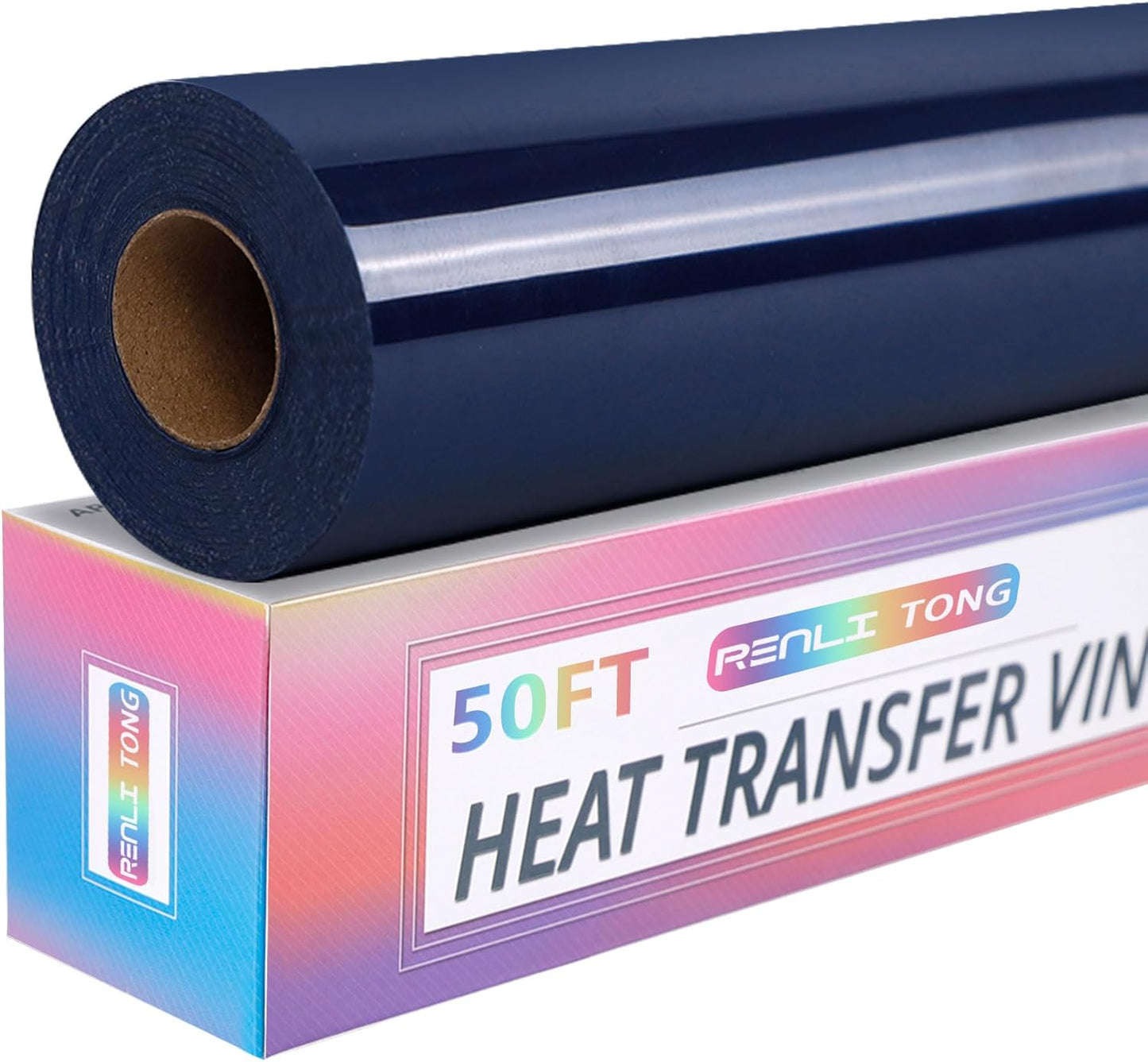 RENLITONG Navy Iron on Vinyl 12Inch by 50ft Roll HTV Heat Transfer Vinyl for T-Shirt HTV Rolls for All Cutter Machine - Easy to Cut & Weed for Heat Transfer Design