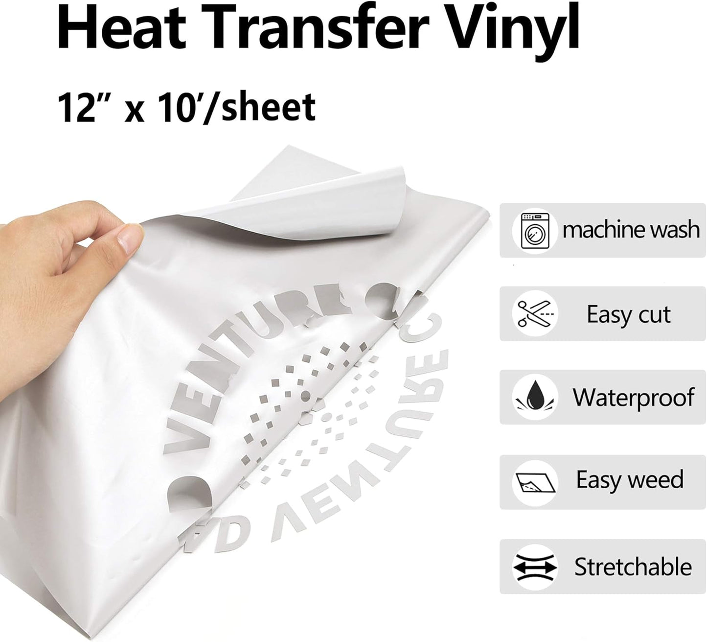 RENLITONG Grey HTV Iron on Vinyl 12Inch by 10ft Roll Heat Transfer Vinyl for T-Shirt HTV Rolls for All Cutter Machine - Easy to Cut & Weed for Heat Transfer Design