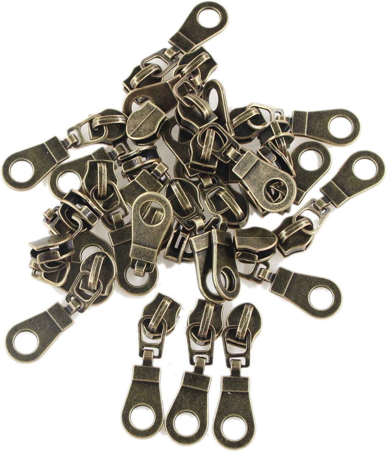 Leekayer #5 Antique Brass Metallic Nylon Coil Zippers by The Yard Bulk 10 Yards White Tape with 25pcs Antique Brass Sliders for DIY Sewing Tailor Craft Bag(White)