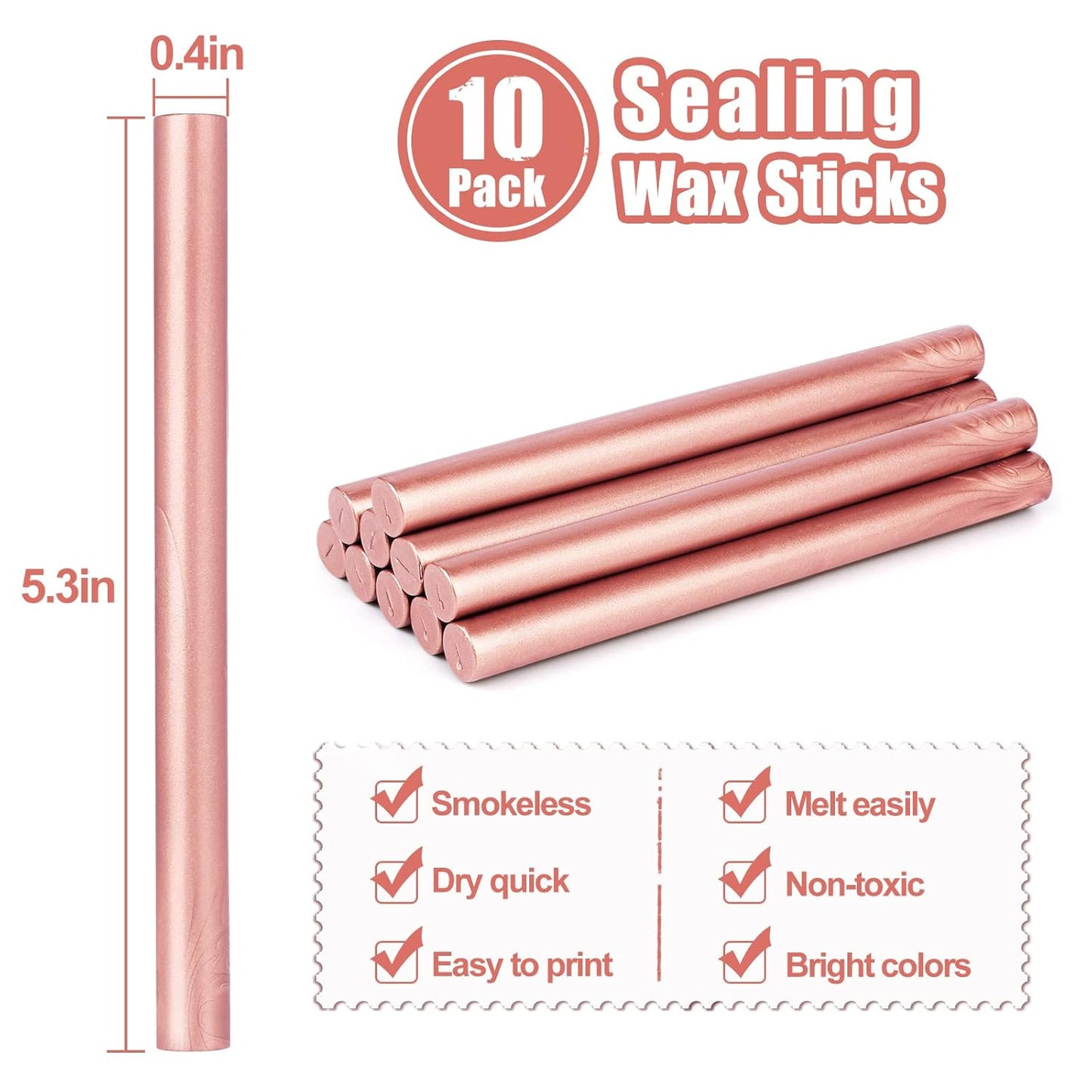 Glue Gun Sealing Wax Sticks for Wax Seal Stamp - Metallic Rose Pink, Great for Wedding Invitations, Cards Envelopes, Snail Mails, Wine Packages, Christmas Gift Ideas, Pack of 10
