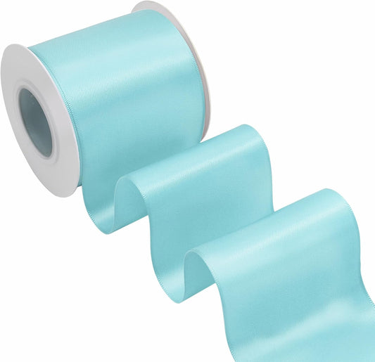 Lt Blue Satin Ribbon 3 Inch X 15 Yards Solid Color Double Faced Ribbons Perfect for Crafts Wedding Decor Bow Making Arts Sewing and More
