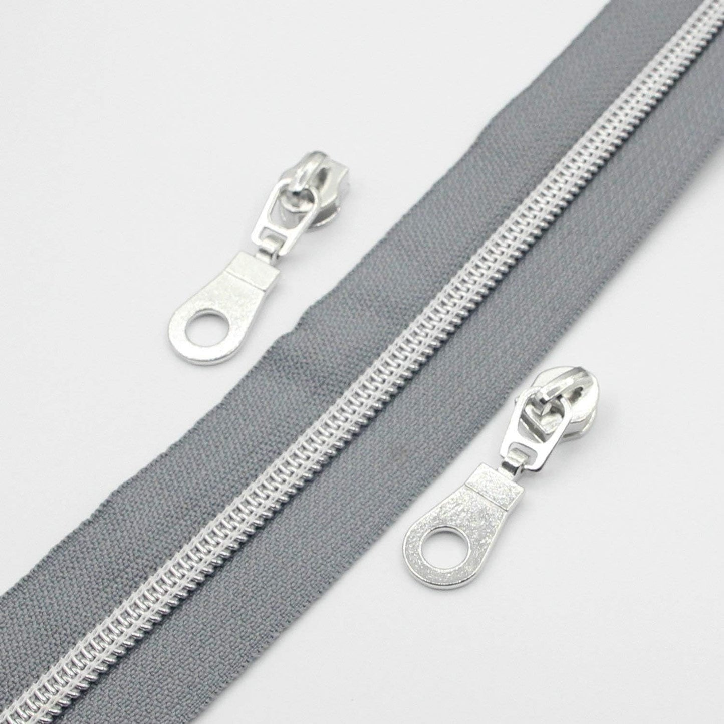 Leekayer #5 Metallic Silver Nylon Coil Zippers by The Yard Bulk 10 Yards Grey Tape with 25pcs Silver Sliders for DIY Sewing Tailor Craft Bag(Grey)
