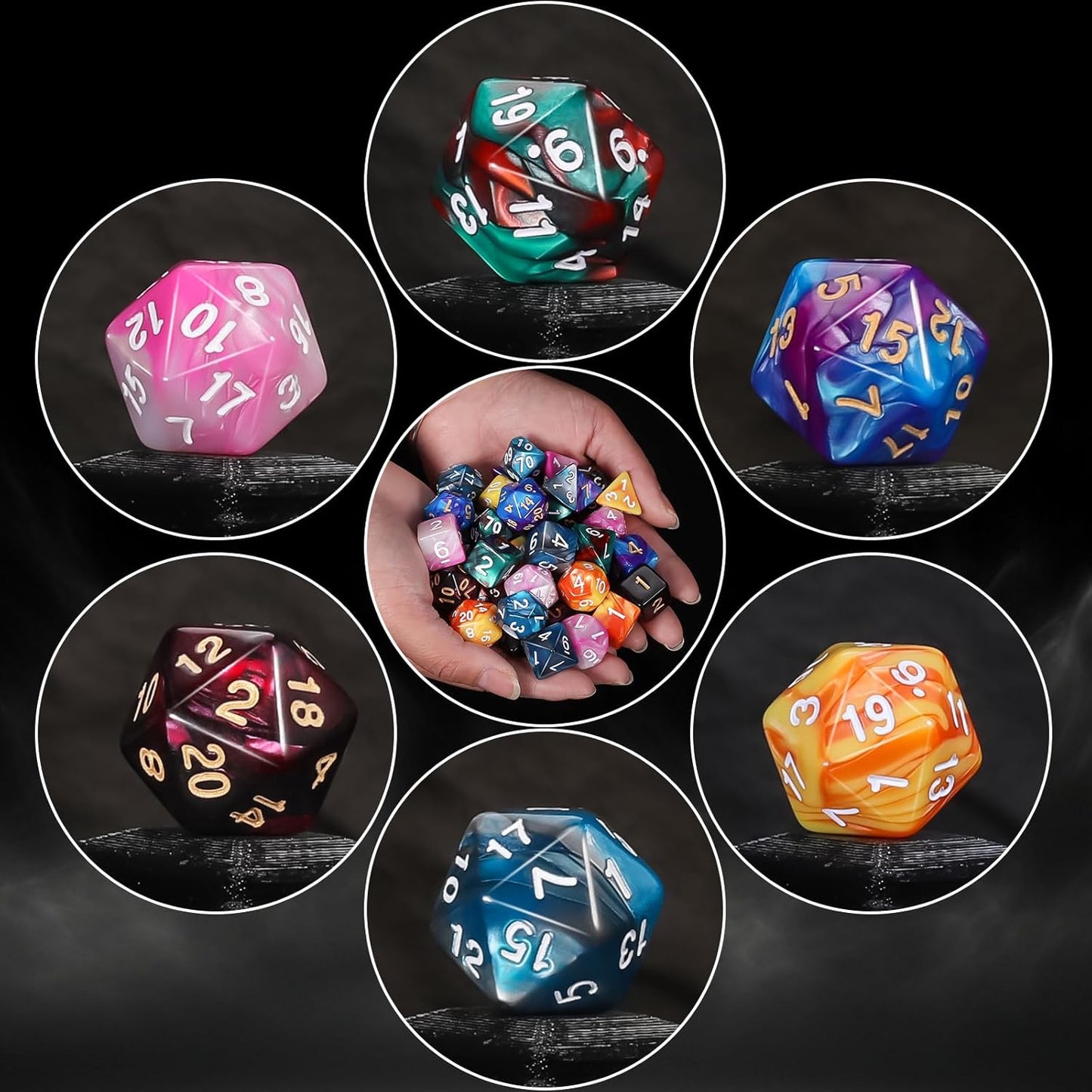 QMay DND Dice Sets - 6 X 7 Polyhedral Dice (42pcs) with 6 Drawstring Bags for Dungeons and Dragons, RPG, MTG,Role Playing Table Game