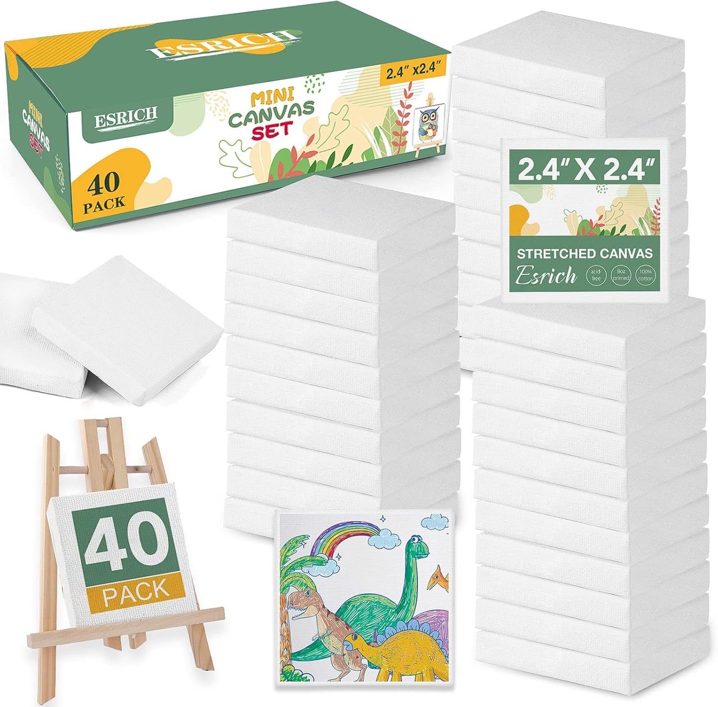 ESRICH Mini Canvas 40Pack 2.4x2.4inch, 2/5''Profile Art Primed Mini Canvases for Painting, Tiny Painting Canvas for Kids and Art Supplies.