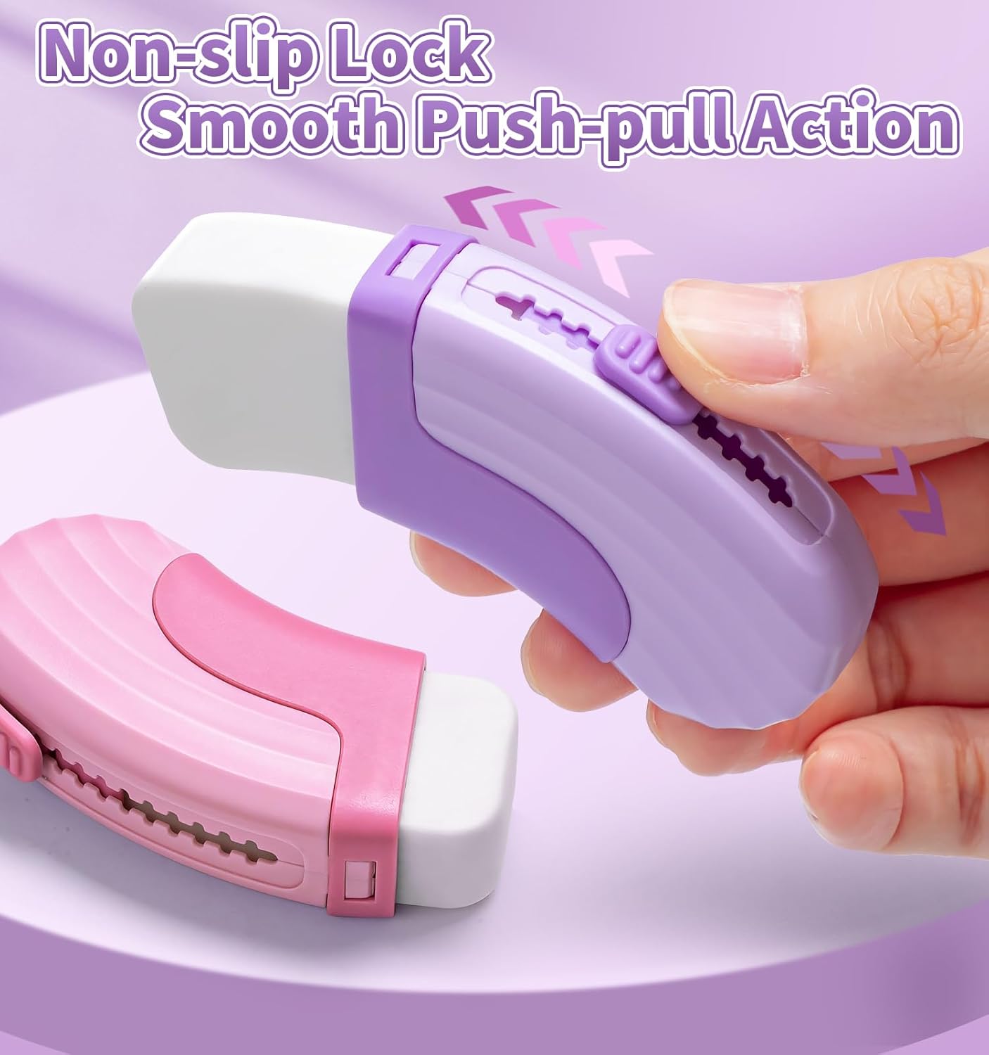 4+1 Pack Rubber Erasers Sliding Retractable Eraser, Large White Erasers for School Office Art Drawing Pencil Eraser for Kids- Purple