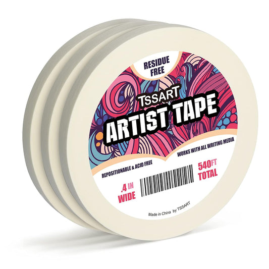 3 Pack White Artist Tape - Masking Artists Tape for Drafting Art Watercolor Painting Canvas Framing - Acid Free 0.4 Inch Wide 180FT Long