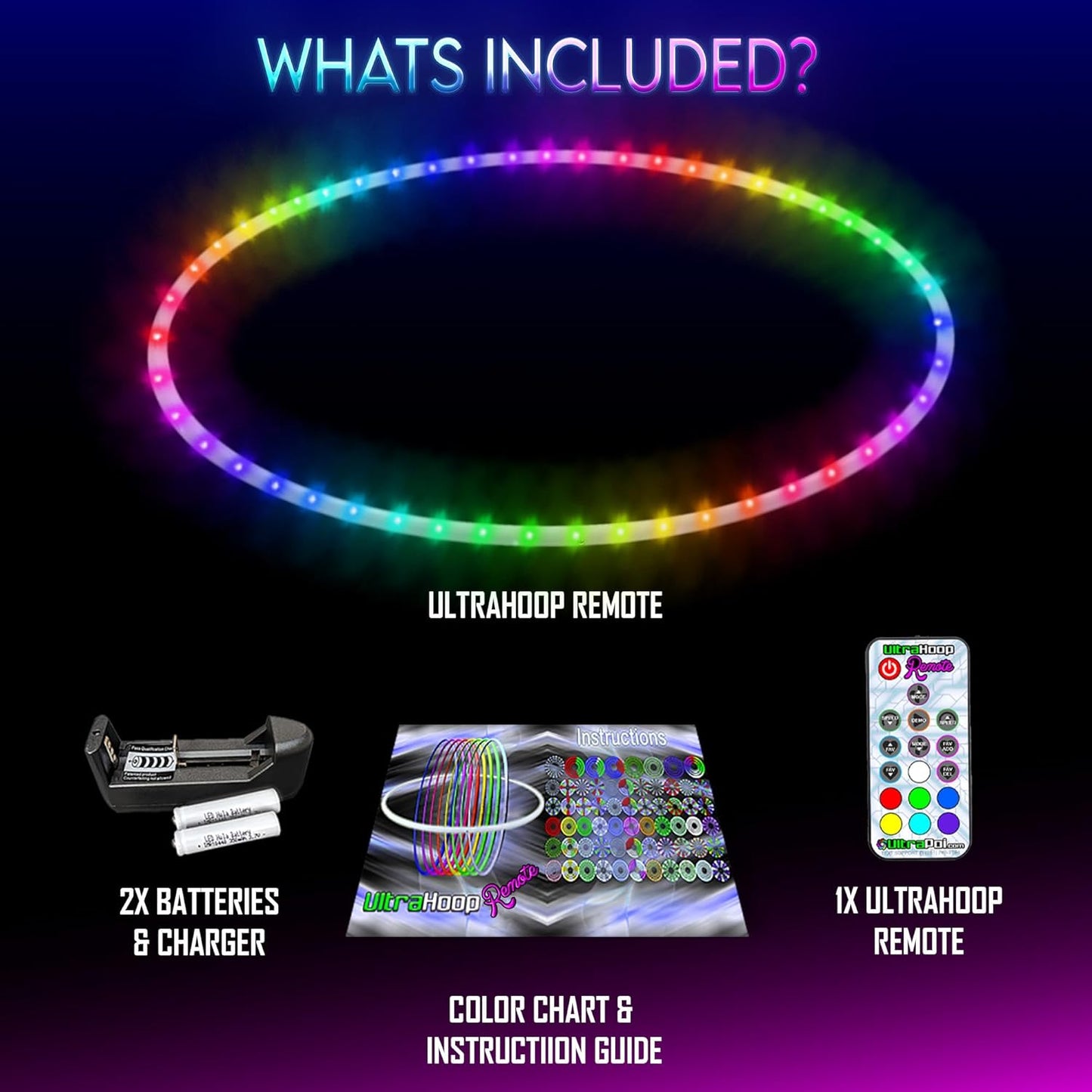 UltraHoop Remote LED Hoop - Wireless Control 60 Color Changing LED Lights w/ 300+ Modes & Patterns - Rechargeable Battery, HDPE Collapsible, Advanced to Beginner Hoola Hoops - 26” x 5/8" OD - UltraPoi