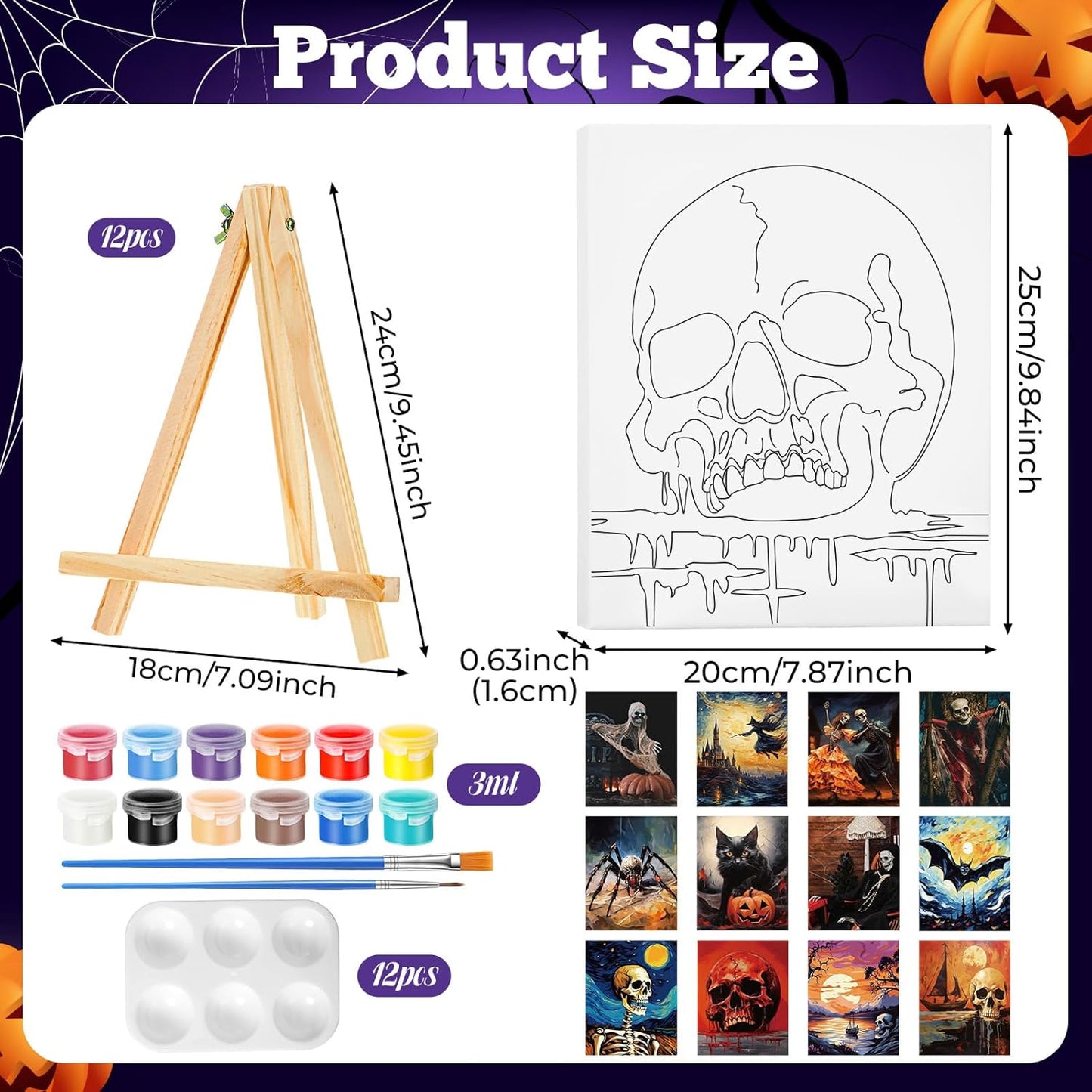 Zhanmai 12 Pack Pre Drawn Canvas for Painting Sip and Paint Kit 8" x 10" Paint Party Set Canvas Painting Pre Printed Canvases for Party Favor DIY Virtual Adult's Date Night(Halloween Ghost)