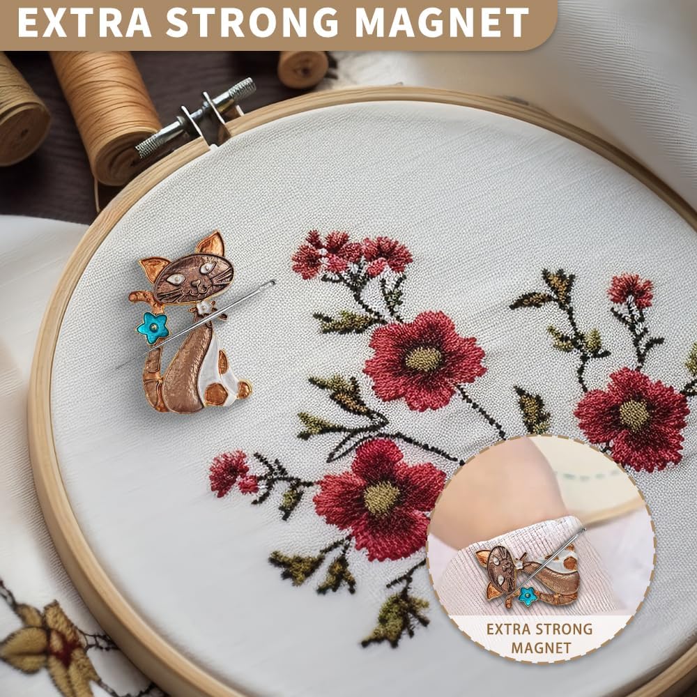 Needle Minder Magnet, Magnetic Needle Minder, Needle Minders Magnetic Cross Stitch Accessories, Magnetic Needle Holder, Life Tree, Butterfly, Cats, Owl, Heart (CAT)