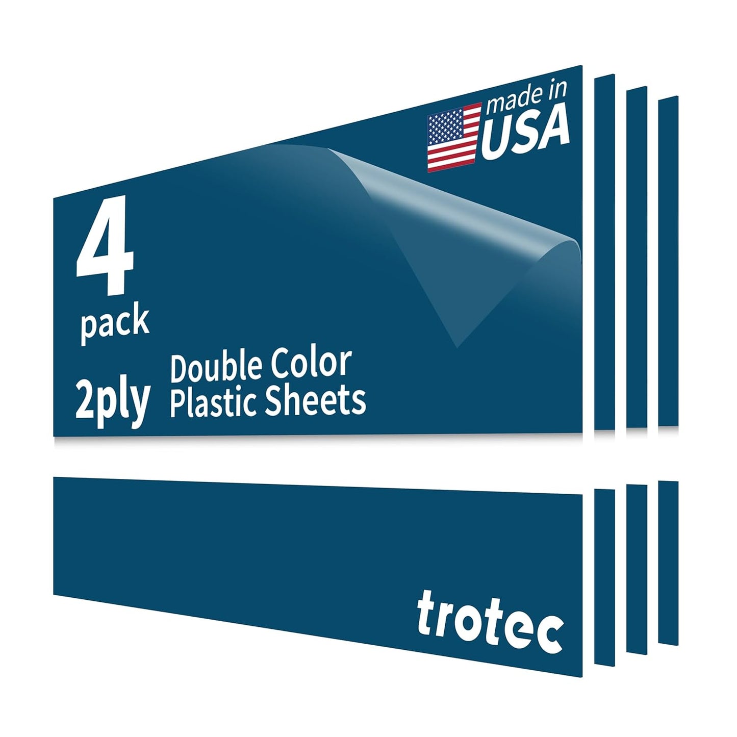 Trotec TroLase | 12"x20"x1/8", 4 Pcs | Blue/White | 2 Ply | Modified Acrylic | Laser Engraving Double Color Plastic Sheet | Engraving Blanks for Laser, Saw, Guillotine | Made in USA