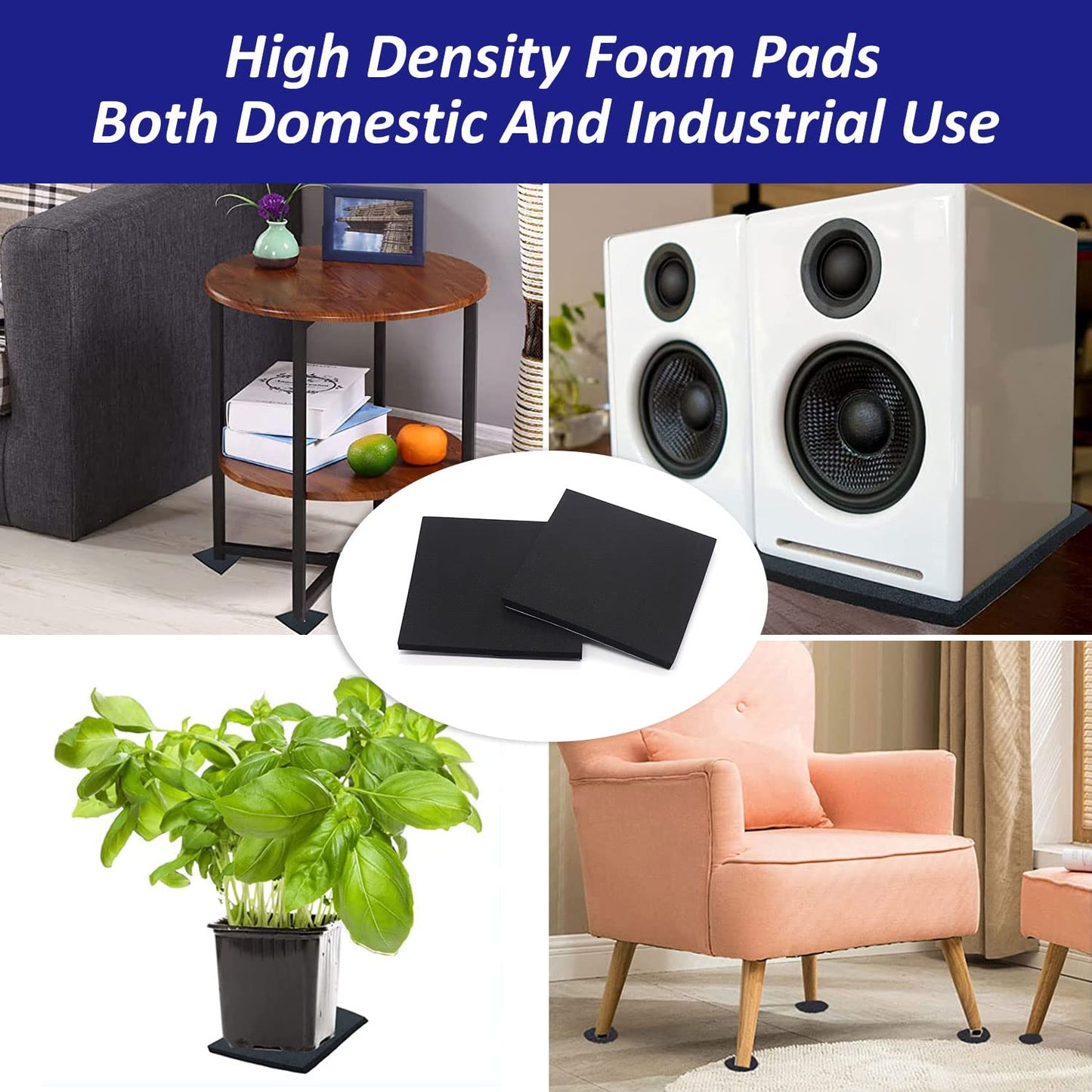 Foam Padding Sheets with Adhesive Backing - Self Stick Neoprene Insulation Foam,4PCS 3/4 Inch Thick X 4 Inch Long X 4 Inch Wide - Closed Cell Foam Sheet Square Pad