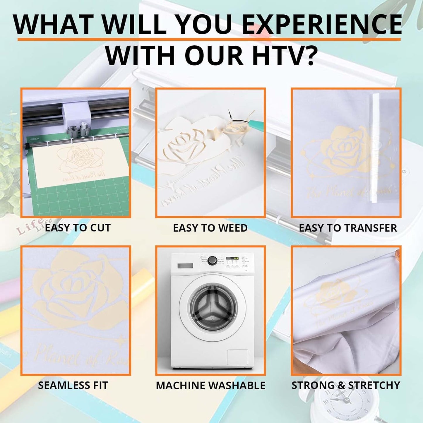 HTVRONT HTV Vinyl Rolls Heat Transfer Vinyl - 12" x 8ft Cream HTV for Shirts, Iron on Vinyl for All Cutting Machines - Easy to Cut & Weed for Heat Vinyl Design (Cream)