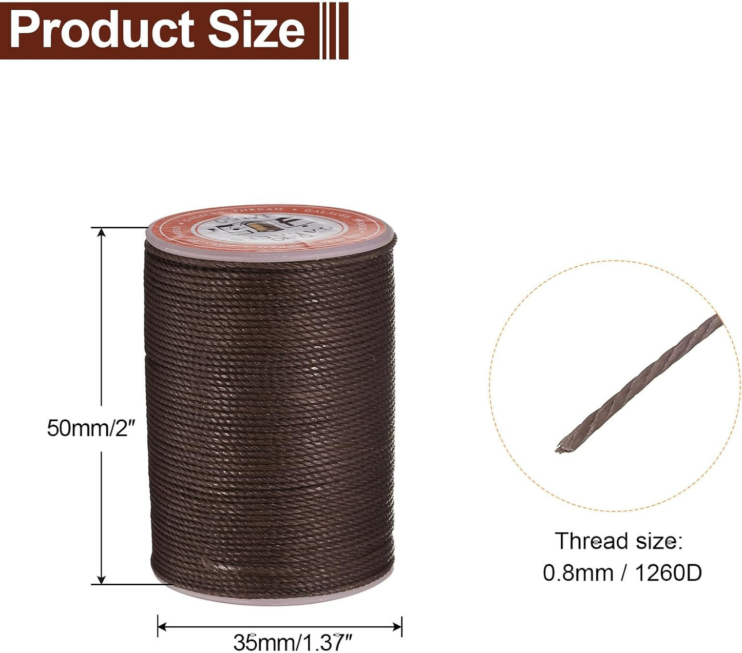 uxcell Round Leather Sewing Waxed Thread, 55m / 60 Yards Polyester Wax String, 0.80mm Wax Stitching Cord for Leather Crafts, Bookbinding, Bracelets Braided, Coffee, 2pcs
