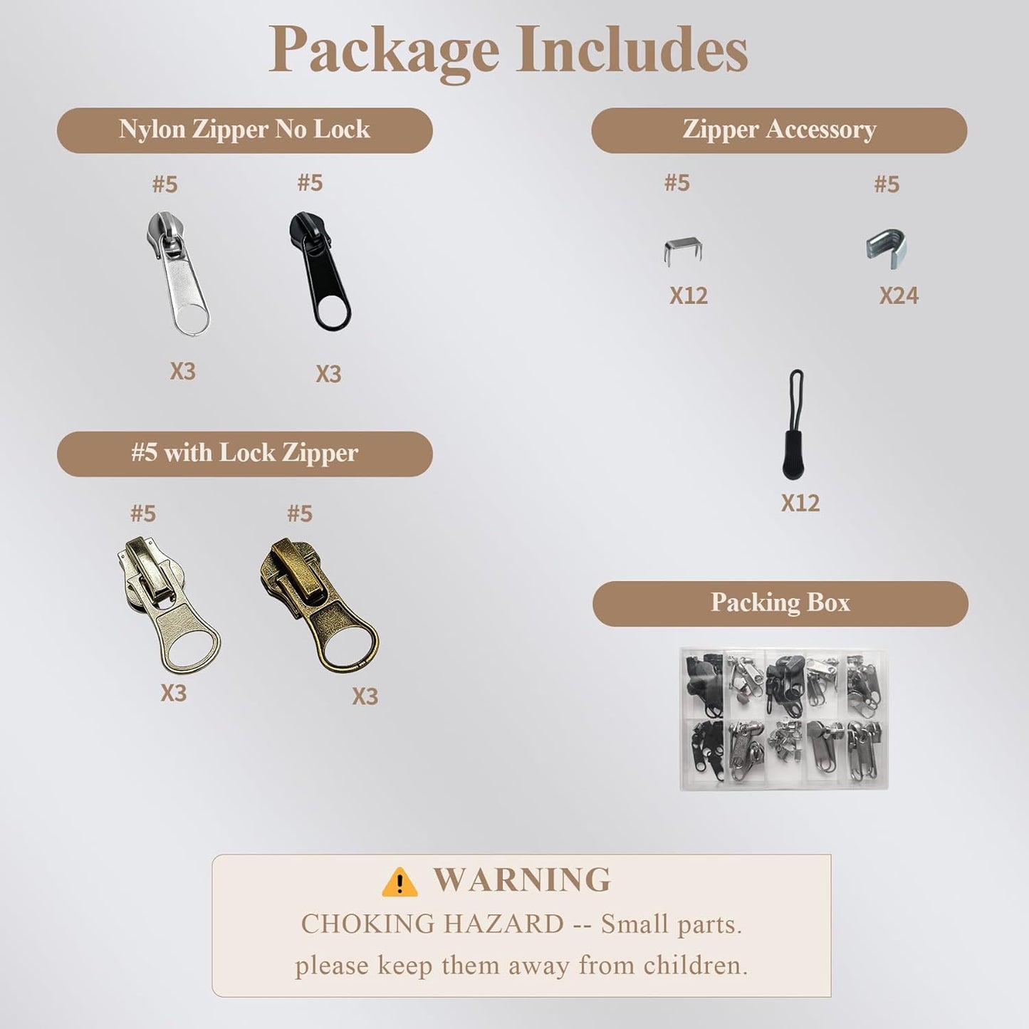 Vintrex 60 Pcs Zipper Repair Kit with Replacement Sliders, Metal Zipper Pull Replacement Kit for Jackets, Coats, Tents, Backpacks, Sleeping Bags, and Luggage