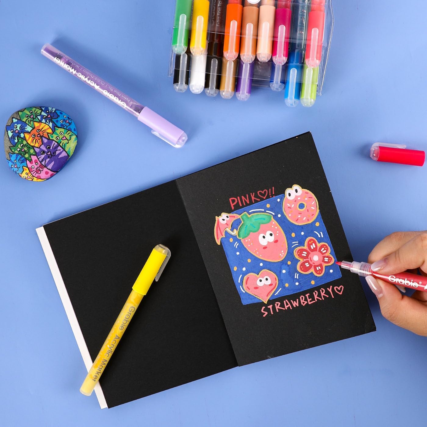 Grabie Acrylic Paint Pens Markers, 18 Colors, 0.7 mm, Extra Fine Tip Drawing Markers, Premium Paint Pens for Painting on Various Surface, Art Supplies