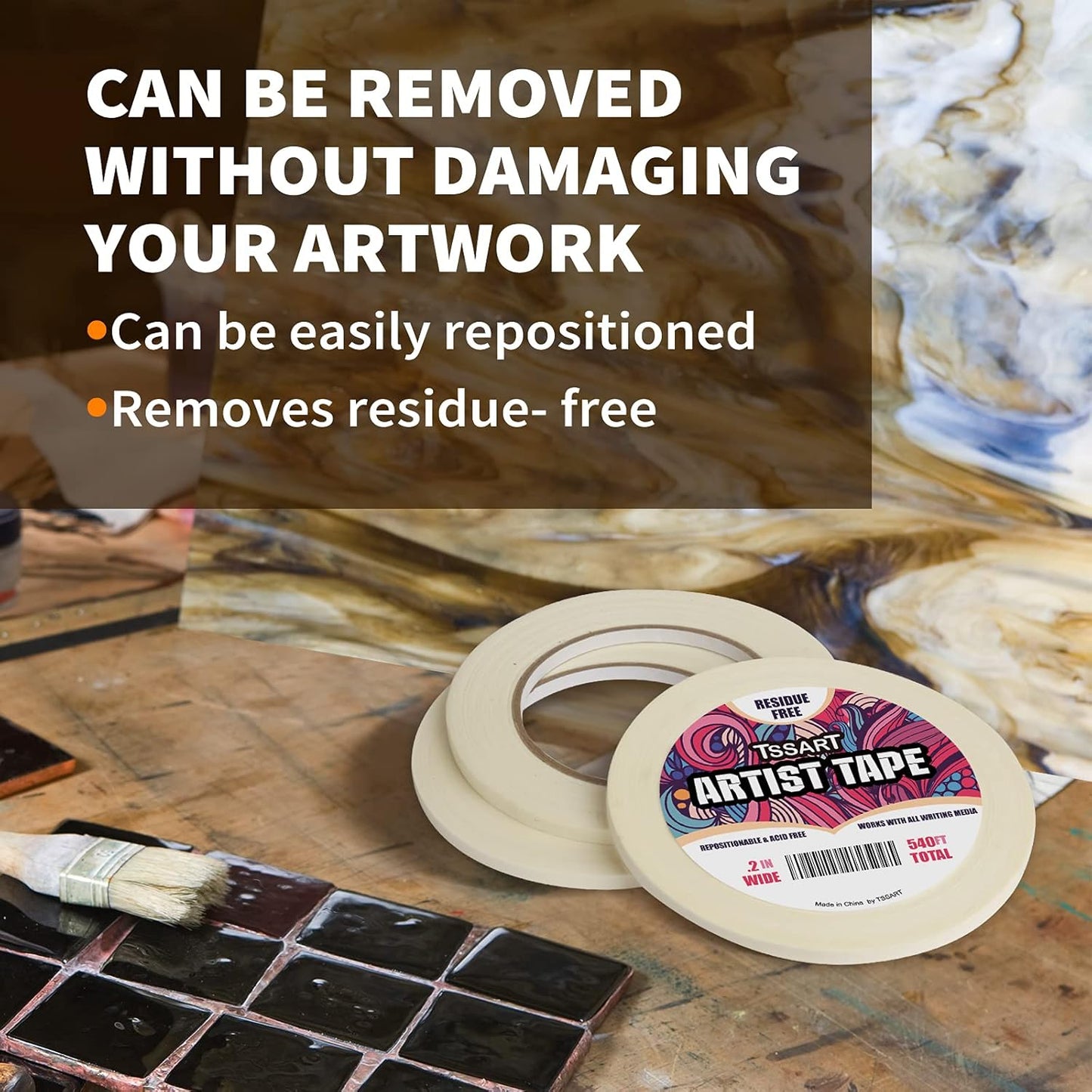 3 Pack White Artist Tape - Masking Artists Tape for Drafting Art Watercolor Painting Canvas Framing - Acid Free 0.2 Inch Wide 180FT Long