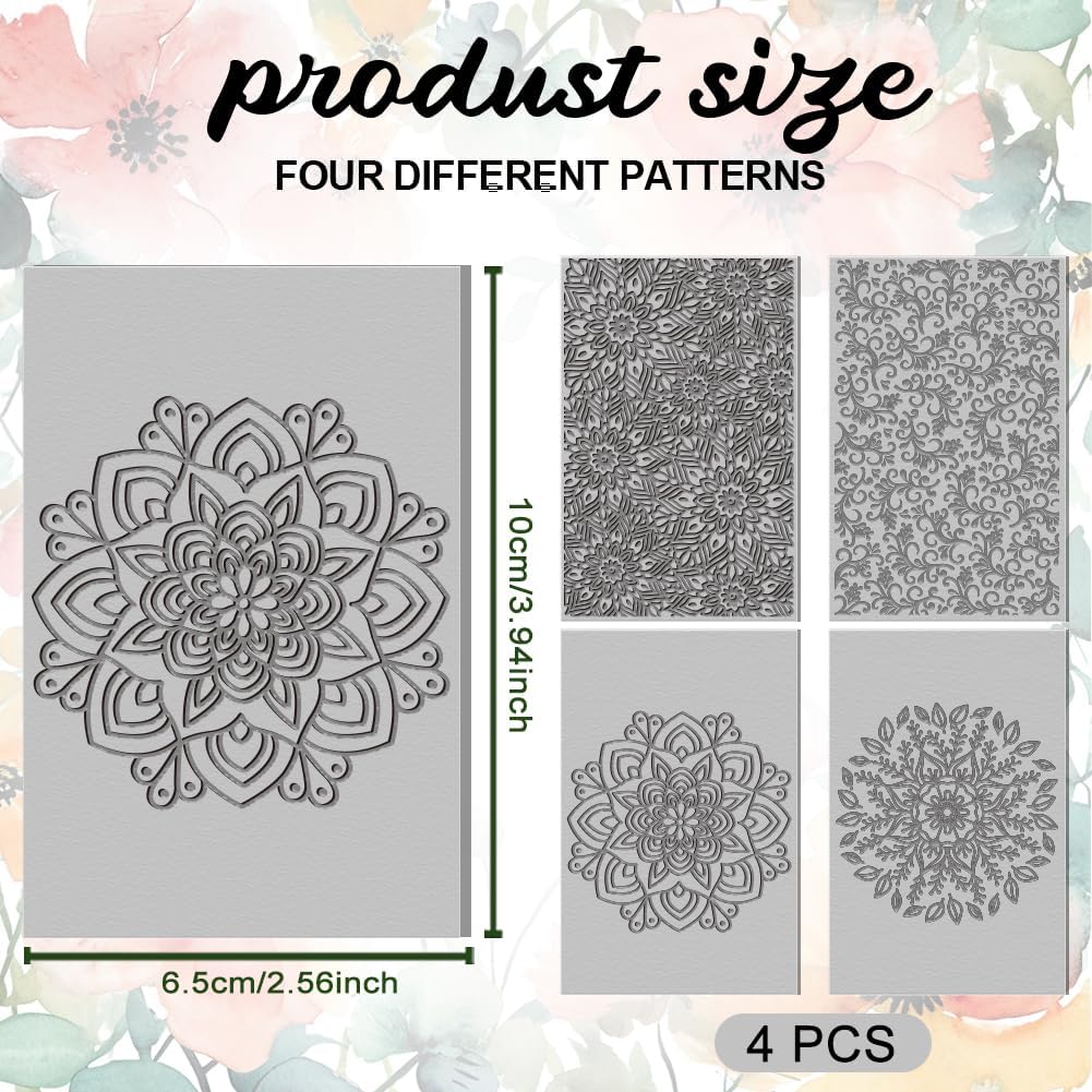 4PCS Polymer Clay Texture Sheets Set for Using with Clay Cutters Boho Clay Mat Effect as Texture Roller DIY Craft Tools Earing Jewelry Making