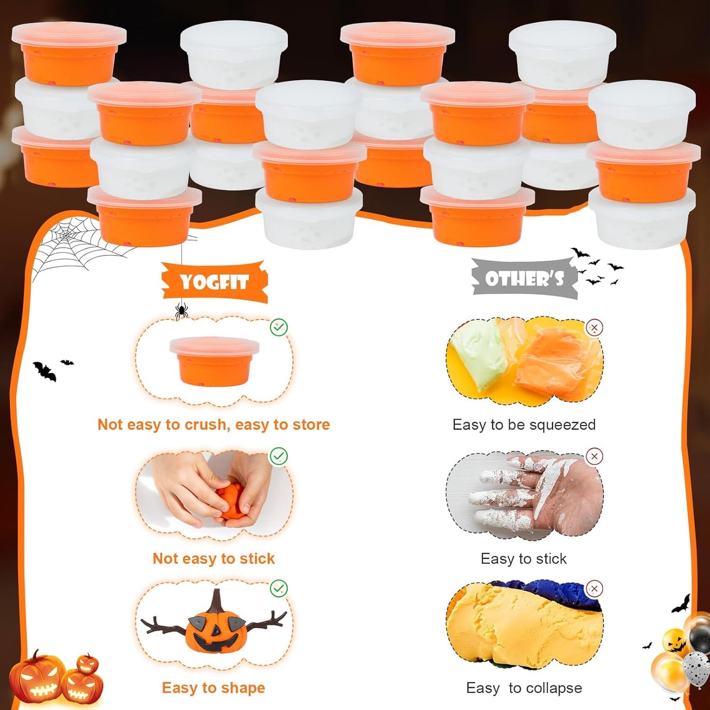 YOGFIT 72 Pack Halloween Pumpkin DIY Craft Clay Kit for Kids, Air Dry Moldable Clay DIY, Pumpkin Craft Kit for Halloween Decorations Indoor Outdoor Trick or Treat Party Favors