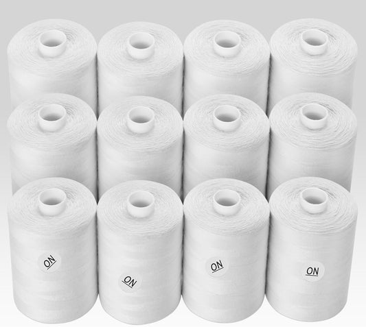 ilauke Thread for Sewing 12 Spools 1000 Yards Each, Polyester All Purpose Thread White Sewing Threads for Sewing Machine/Hand Sewing/Hand Quilting Thread