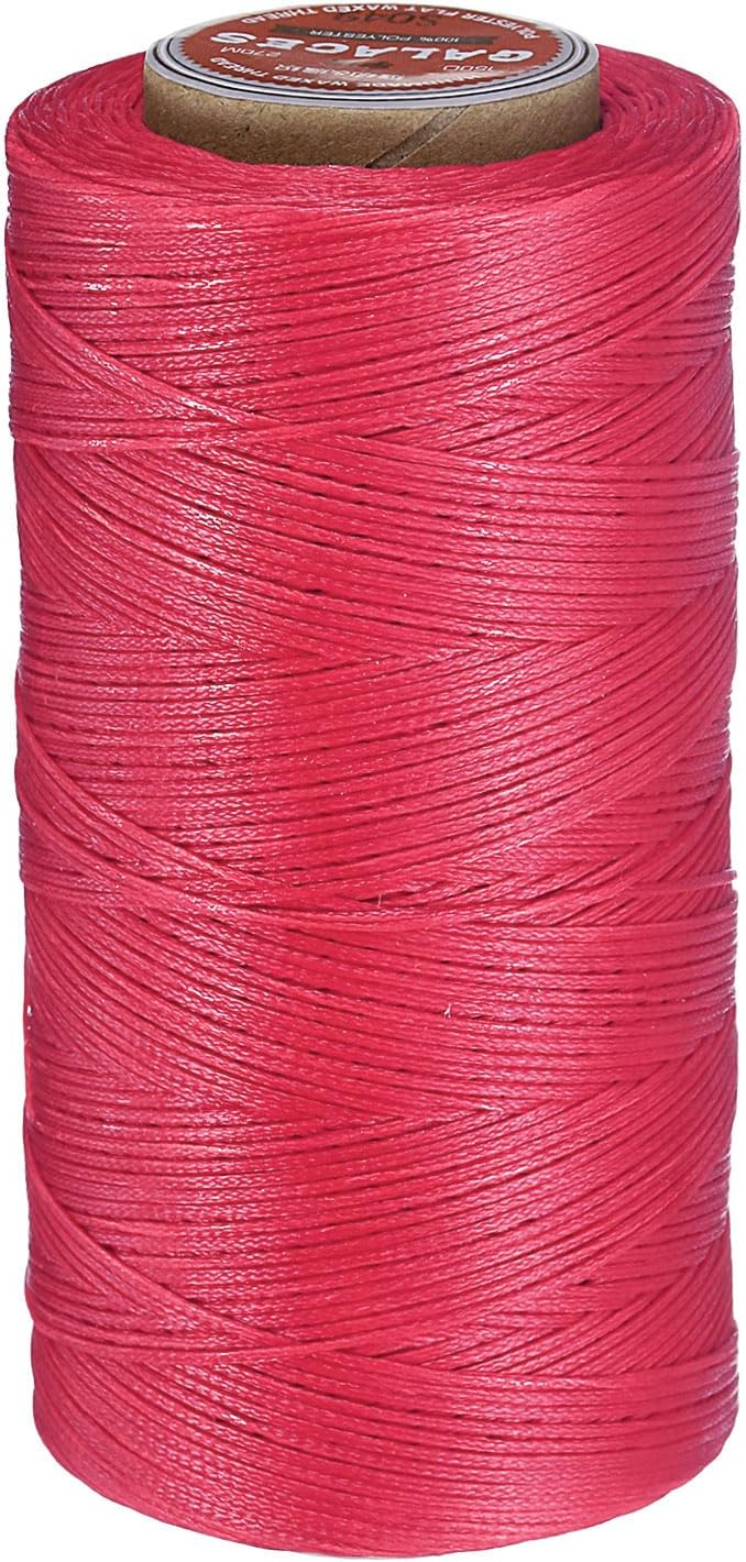 uxcell Flat Leather Sewing Waxed Thread, 270m / 295 Yards Polyester Wax String, 150D Wax Stitching Cord for Leather Crafts, Bookbinding, Bracelets Braided, Rose Red