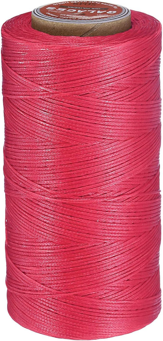 uxcell Flat Leather Sewing Waxed Thread, 270m / 295 Yards Polyester Wax String, 150D Wax Stitching Cord for Leather Crafts, Bookbinding, Bracelets Braided, Rose Red