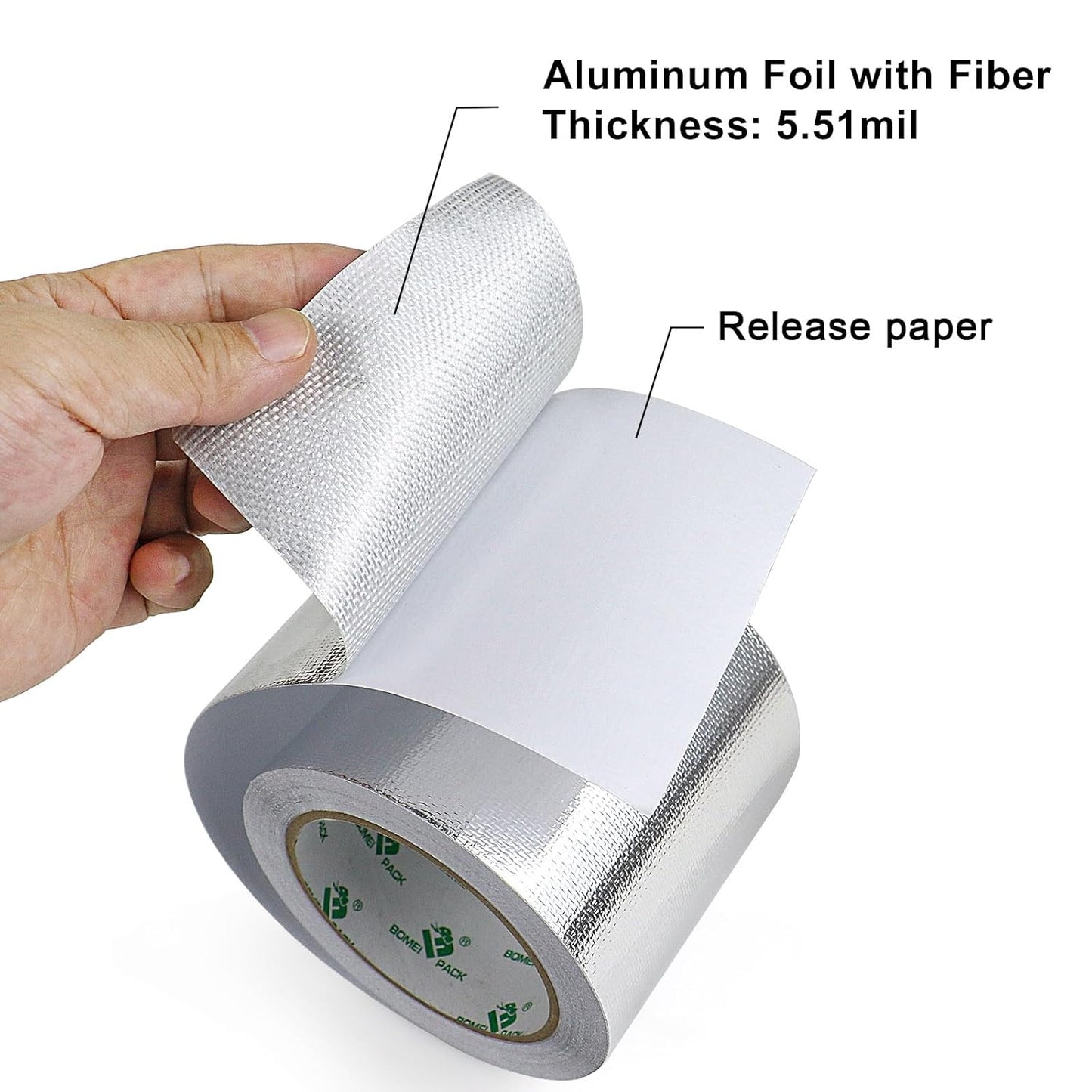 BOMEI PACK Adhesive Aluminum Foil Heat Shield Tape Barrier 4in x 66ft, Fiberglass Thermal Insulation Reflective Material High Temp