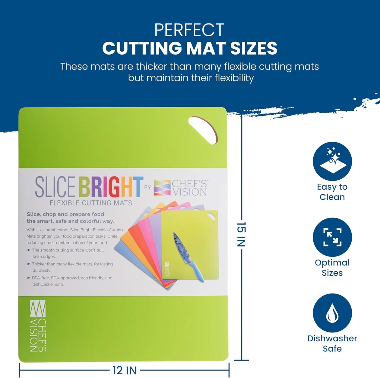 Chef's Vision Flexible Cutting Mats - Set of 6 Non-Slip, Color-Coded Kitchen Mats - 15' x 12' Flexible Cutting Boards for Safe, Easy Food Preparation