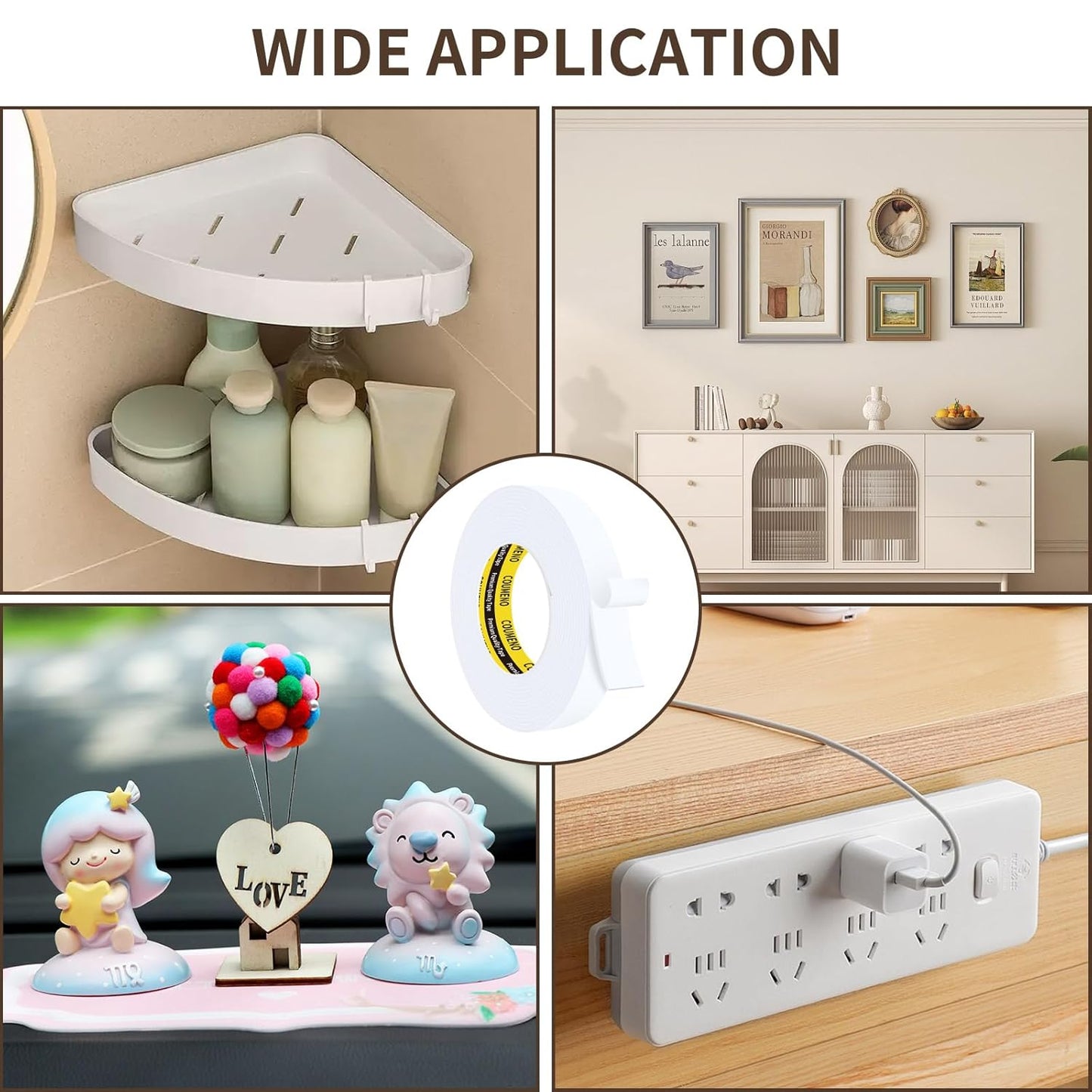 3Pack 1inX16.4FT (Total 49.2FT) Double Sided Foam Strip, EVA Foam Tape, Double Sided Sponge Adhesive Mounting Tape for Home Office Decor White