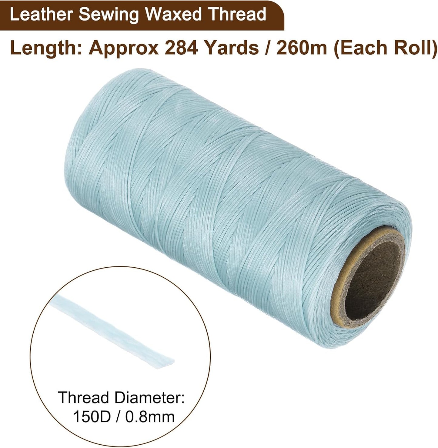 Uxcell 150D 0.8mm Flat Waxed Polyester Leather Sewing Thread, Dark Blue, 284 Yards (260m), 1 Roll