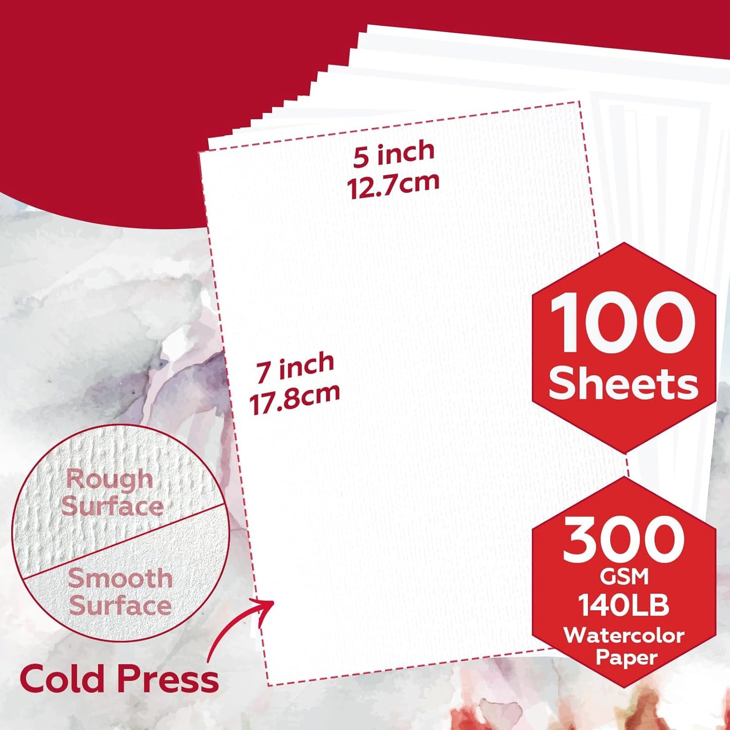 100 Sheets Watercolor Paper Bulk，5 x 7 Inch Cold Press 140 lb/300 GSM Water Color Paper for Kids Adults.Watercolor Drawing Paint Paper for Art Drawing Supplies