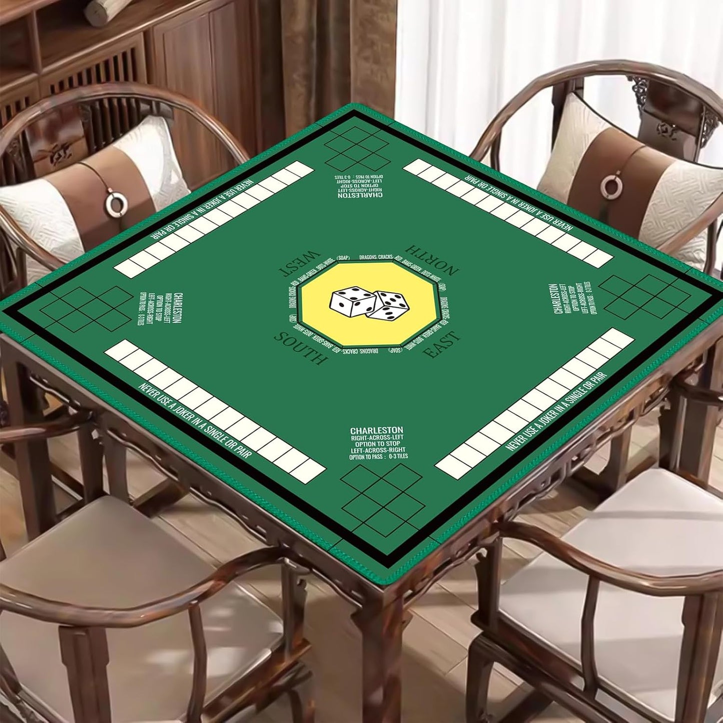 Mahjong Mat for Table 31.5''x31.5'', Mahjong Cloth Cover with Game Rules, Mahjong Tablecloth for Poker, Board Games Table Mat, Card Games, Tile Games, Dominoes (Green)