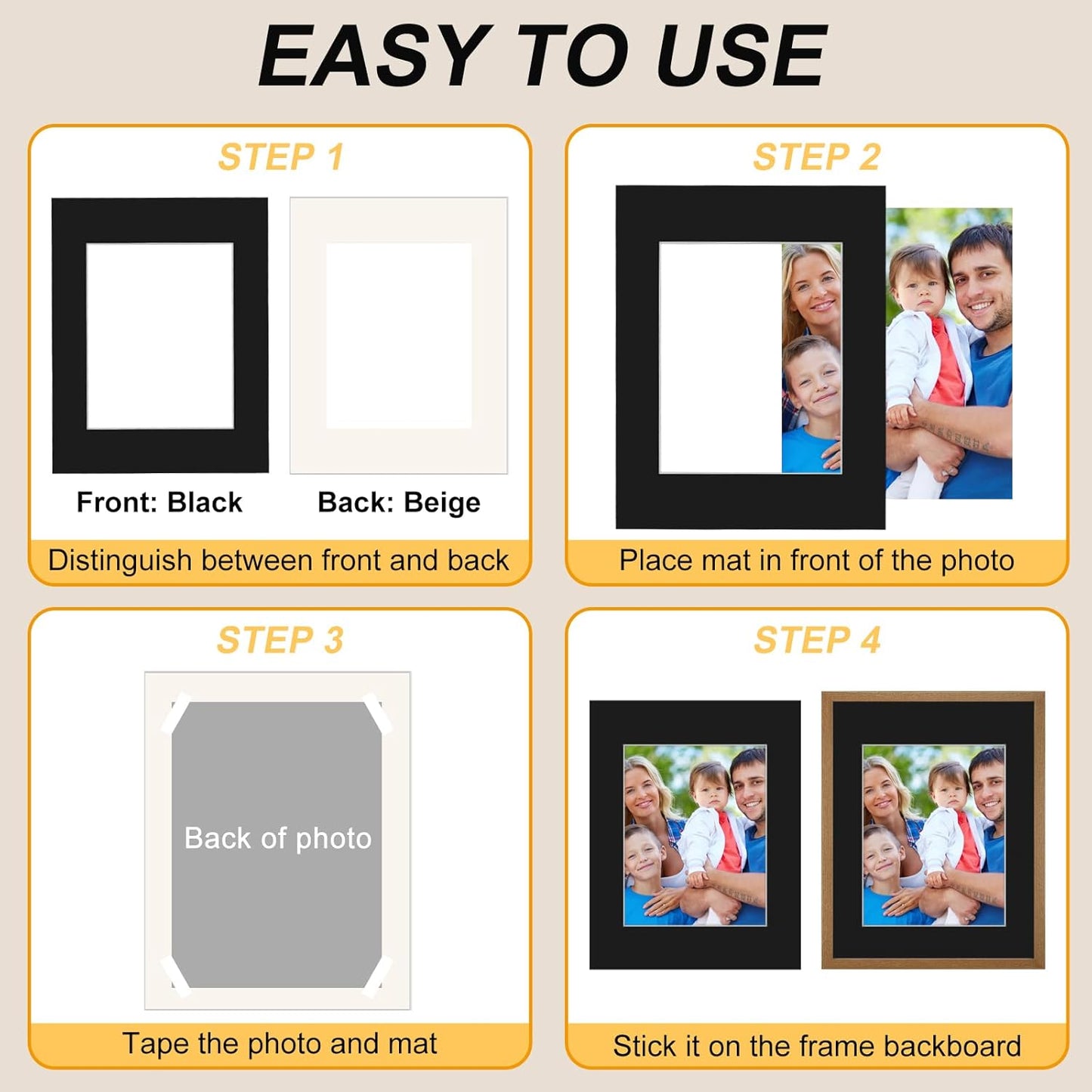 Phinus 8 Pack Picture Mats for Frames, Acid Free 11x14 Matted to 8x10, Picture Frame Mats for Pictures, Watercolor, Artwork and Prints (Black)