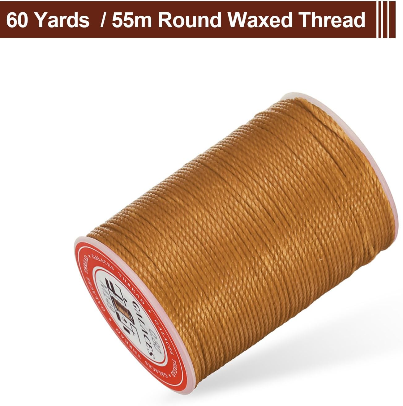 uxcell Round Leather Sewing Waxed Thread, 55m / 60 Yards Wax Polyester String, 0.8mm Waxed Stitching Cord for Leather Crafts, Bookbinding, Bracelets Braided, Golden Brown