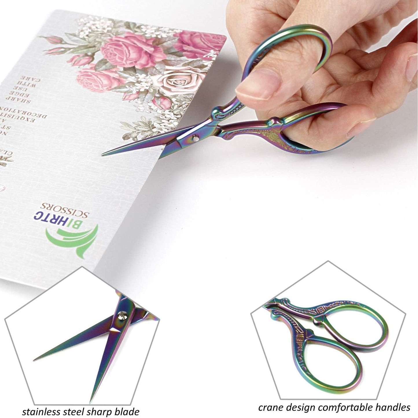 BIHRTC Small Craft Scissors 3.6inch Rainbow Scissors with Leather Cover Stainless Steel Sharp Tip Shears for Cross Stitch Sewing Crafting Art Work Threading Needlework Knitting