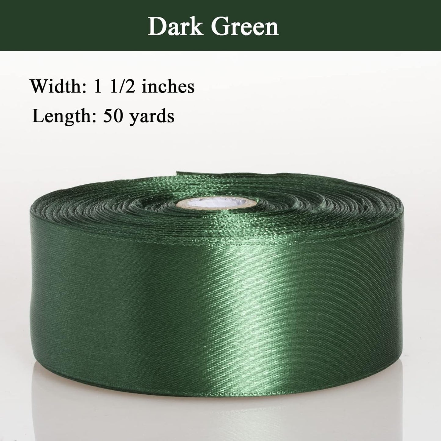 1 1/2 Inch Dark Green Solid Satin Ribbon, 50 Yards Craft Fabric Ribbon for Gift Wrapping Floral Bouquets Wedding Party Decoration