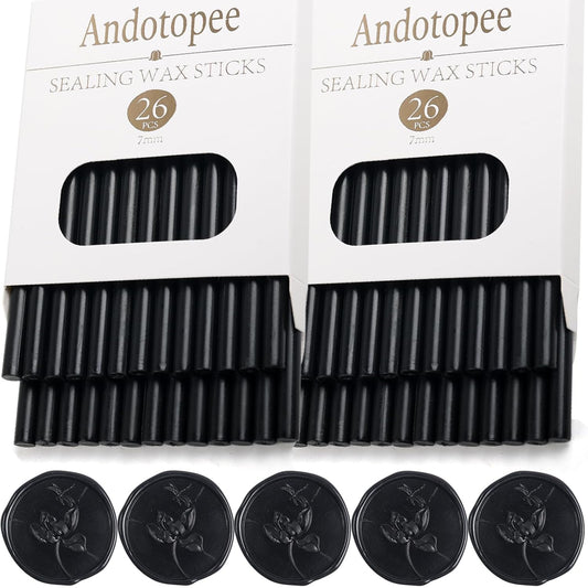 52pcs Black Sealing Wax Sticks, Andotopee Glue Gun Wax Seal Sticks for Wax Seal Stamp, Premium Sealing Wax for Envelope Letter Seal Wedding Invation Craft Adhesive, Great Gift Ideas (Mini Size)