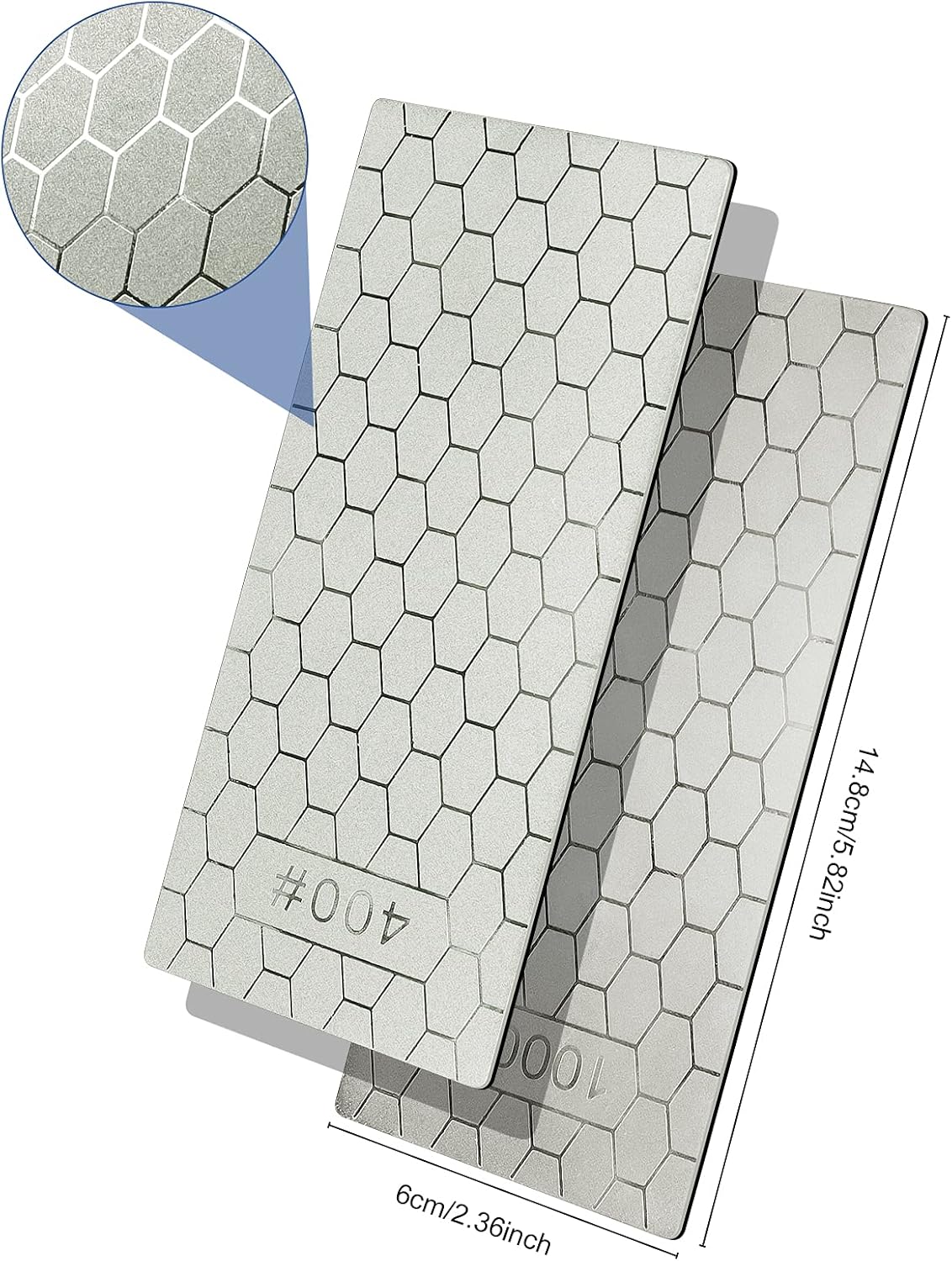 2PCS Diamond Sharpening Stone, Kalolary Knife Sharpener Stone Whetstone Honeycomb Surface Diamond Sharpener Plate with Non-slip Base for Pocket Knives Scissors, Outdoor Kitchen Tools (400/1000 Grit)
