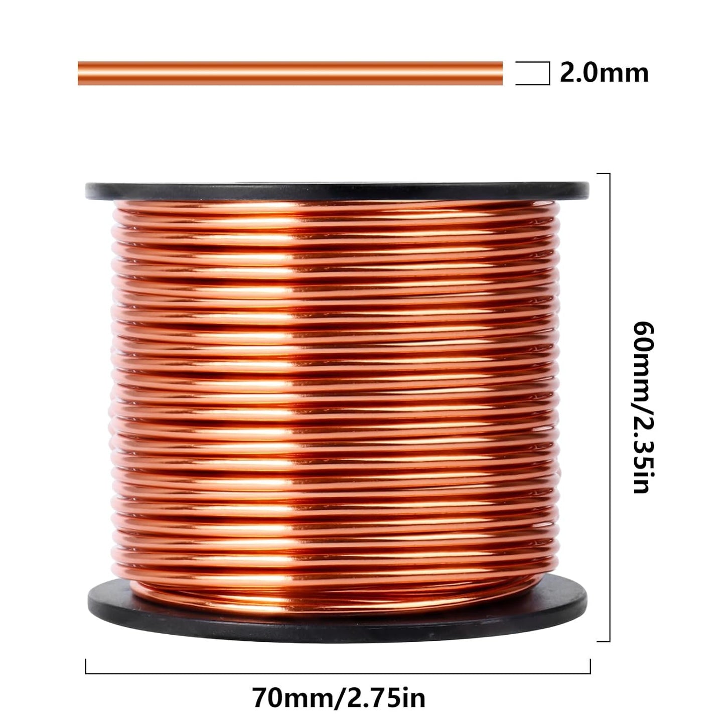 Aluminum Craft Wire, 95 Feet 2.0mm/ 14 Gauge Copper Bendable Soft Metal Aluminum Wire Roll Bulk for DIY Crafts Sculpting Jewelry Making