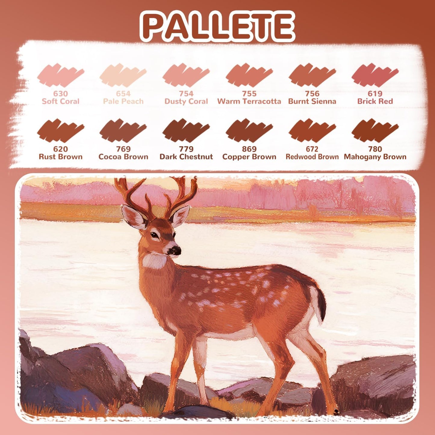 Guangna 12 Red Brown Series Acrylic Paint Markers Set, Brush Tip Acrylic Paint Pens for Rock Painting, Wood, Glass, Paper, Coloring Book, Ceramic, Canvas, DIY Crafts, Water-Based Ink