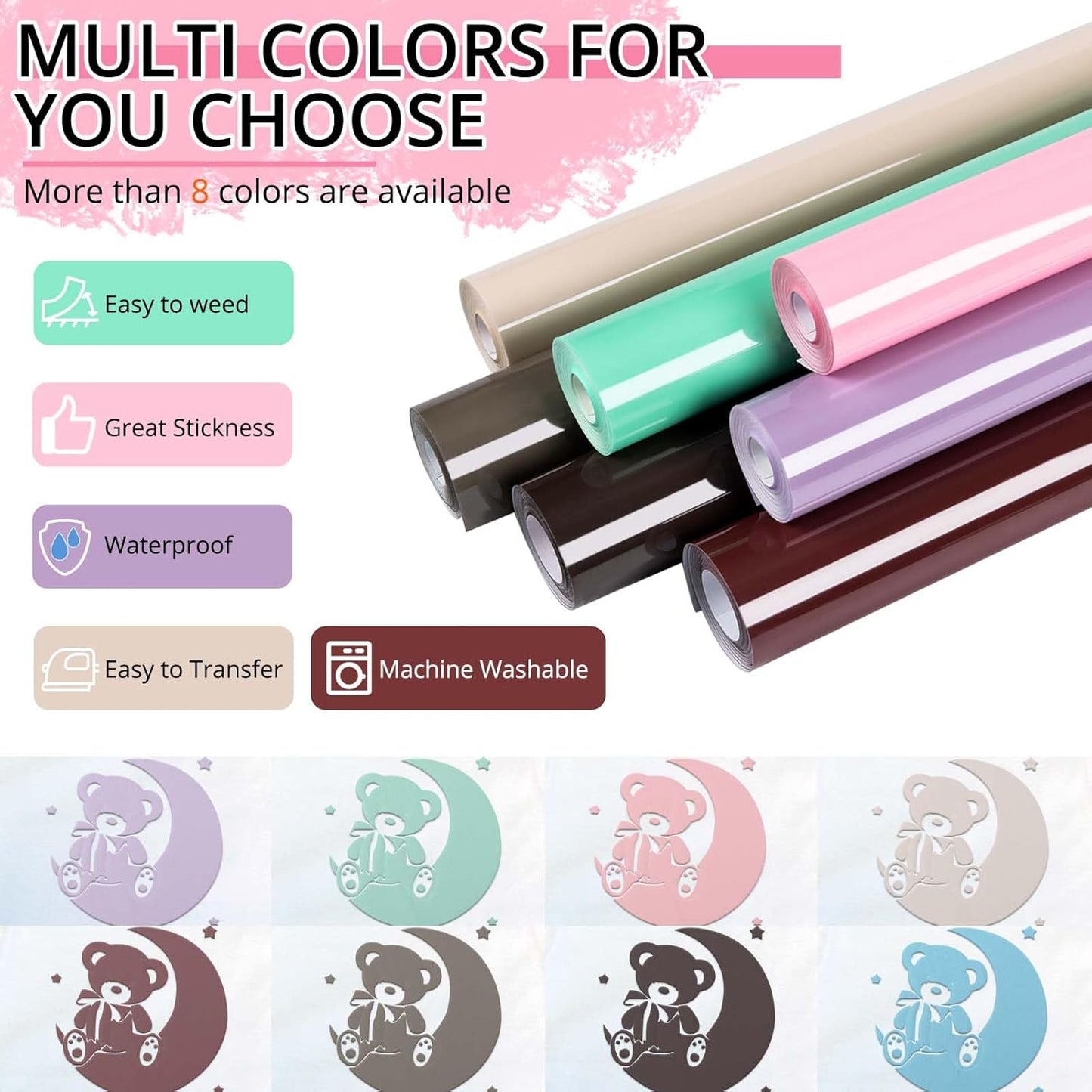 HTVRONT Puff Vinyl Heat Transfer -10" x 6ft Light Pink 3D Puff Heat Transfer Vinyl Foaming Colorful Puffy Iron on Vinyl for T-Shirt- Pink Puff Htv Vinyl for Compatible with Cricut Cutting Machine