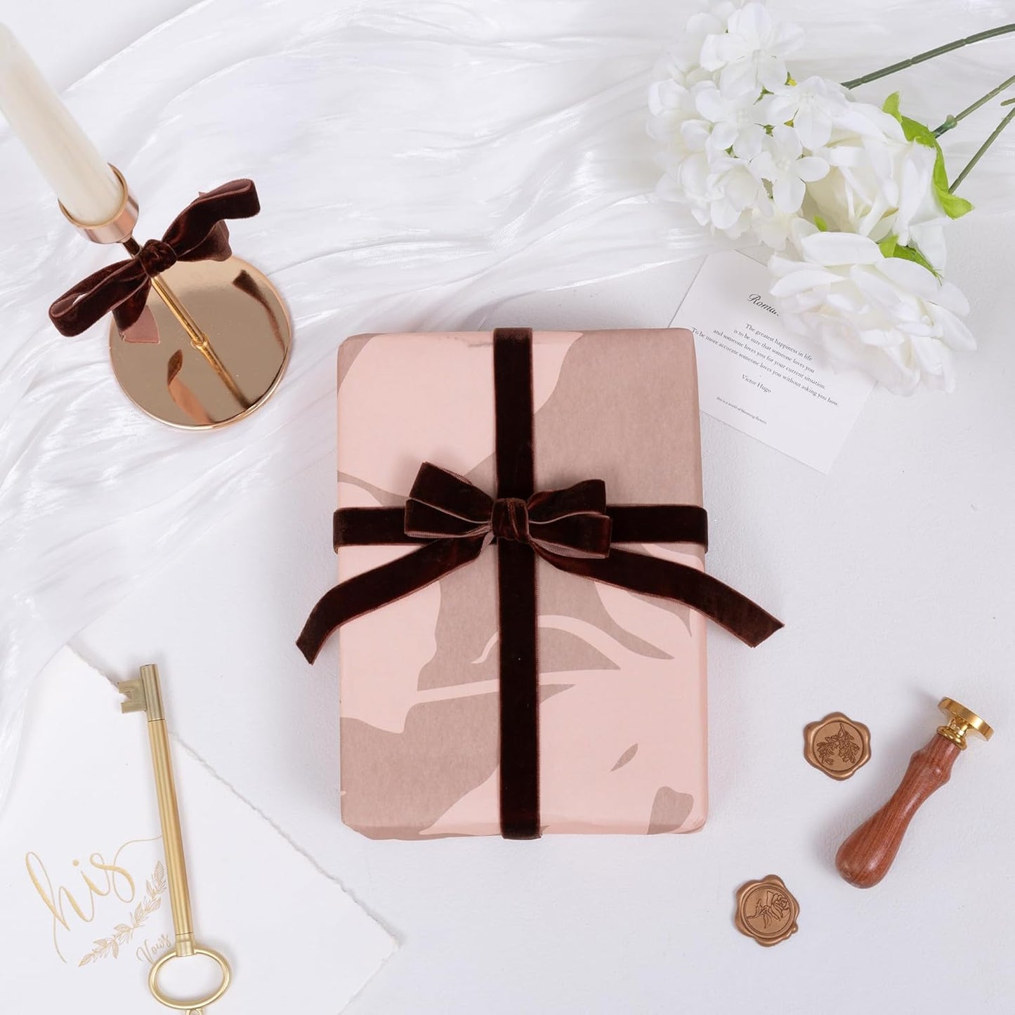 Vintage Brown Velvet Ribbon Chocolate Christmas Ribbon for Gift Wrapping Crafts Christmas Tree Ornaments Garland Decorations, 5/8 Inch X 25Yd