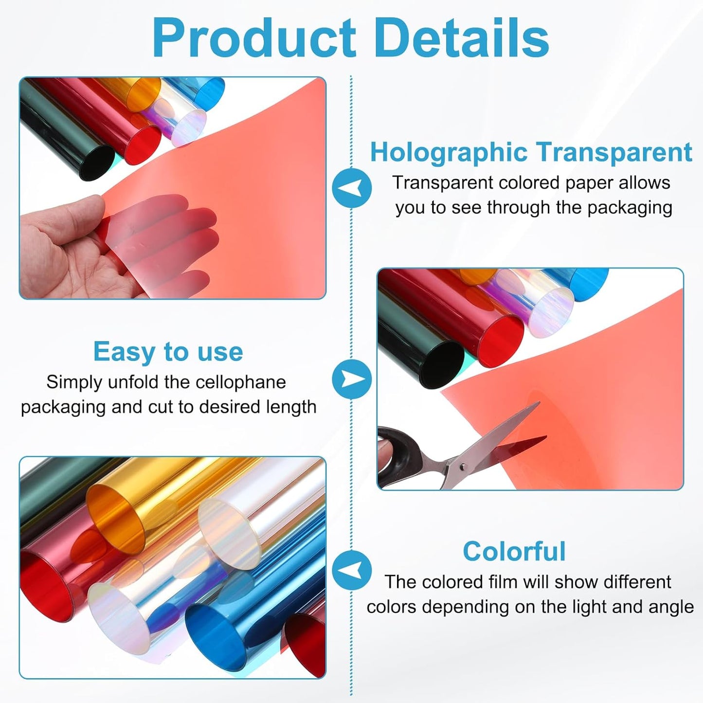 MECCANIXITY Iridescent Window Film,12" x 39" Iridescent Holographic PVC Fabric Dichroic Film Clear Vinyl Paper Roll for DIY Craft Gift Wrapping Bag Decoration,Blue