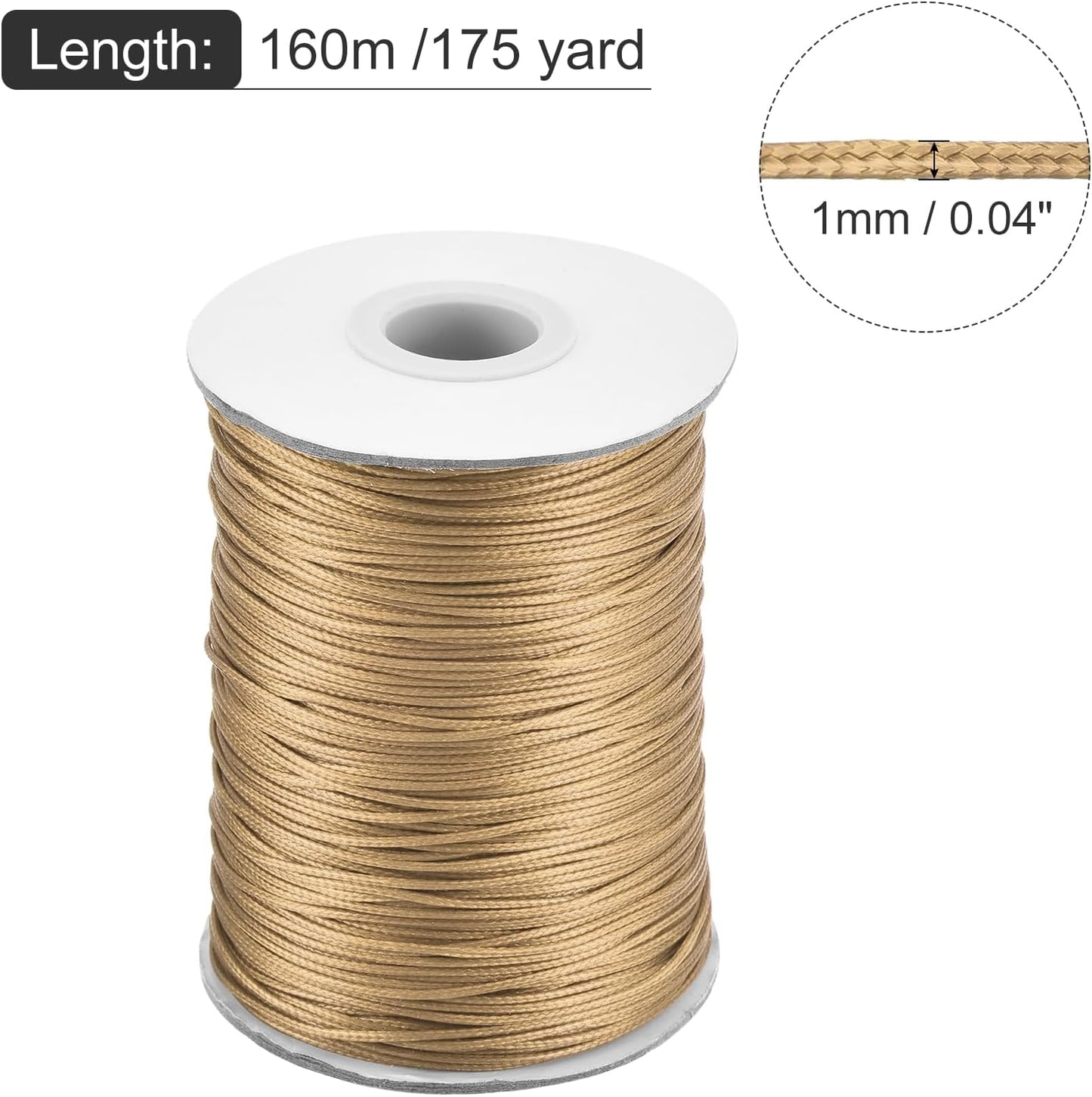 MECCANIXITY Waxed Cord 1mm Waxed Polyester Cord 175 Yard Wax String for Bracelet Making,Necklaces, Beading,Jewelry Making and DIY Crafts(Khaki)