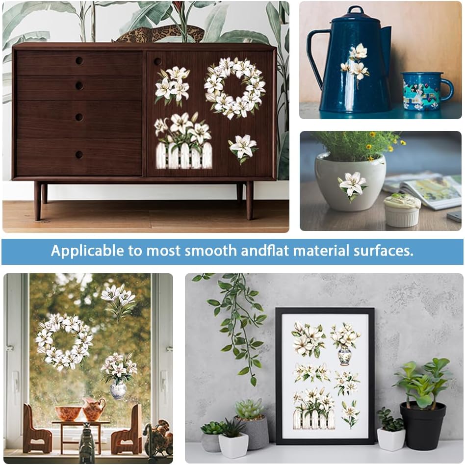 GLOBLELAND 4 Sheets Vintage Peony Flowers Transfer 11.8x5.9inch Flower Background Rub on Transfer Rose Self-Adhesive Wall Art Decals for Bedroom Living Room Desk Table Decoration