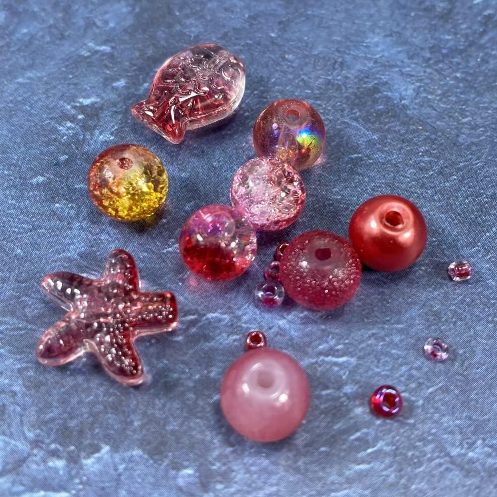 Assorted Glass Resin Beads Multi Size Colors Smooth Cracked Gravel Millet Spacer Beads for Bracelets Necklace Earring DIY Jewelry Making Craft(Rouge Red Series)
