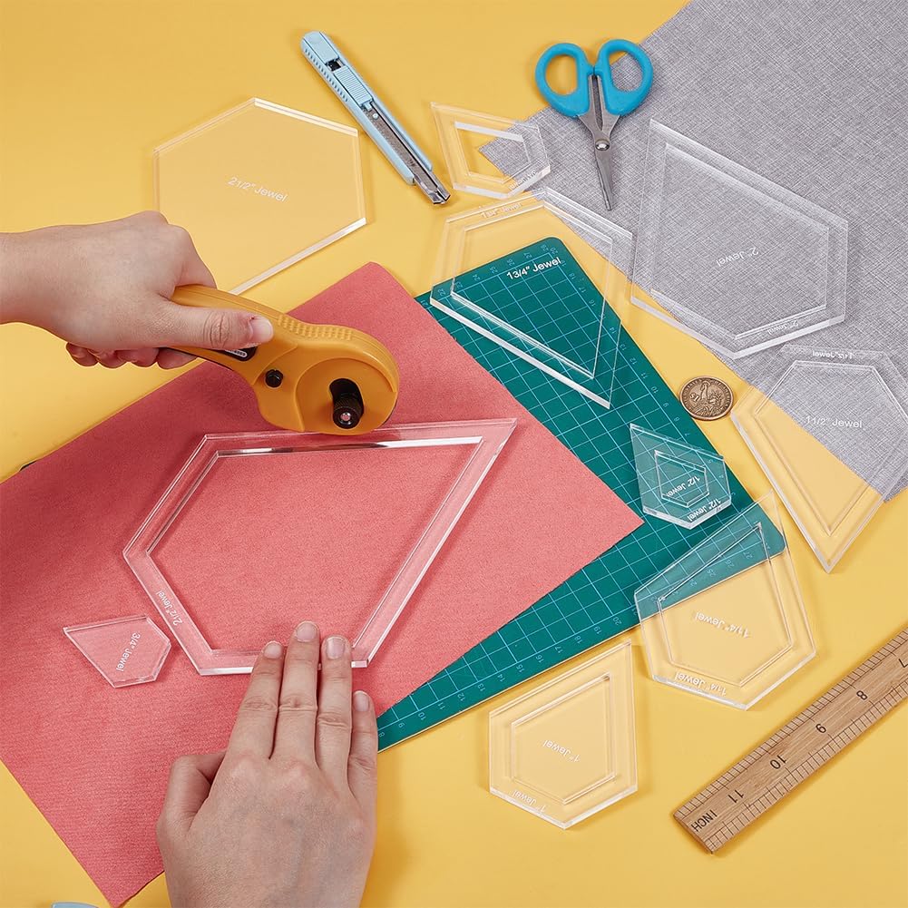 BENECREAT 16 Sizes Jewel Quilting Template, Acrylic Intricate Sewing Machine Ruler, Transparent Pressure Plate Router Template for DIY Hand Patchwork Cutting Craft, 6mm Thick