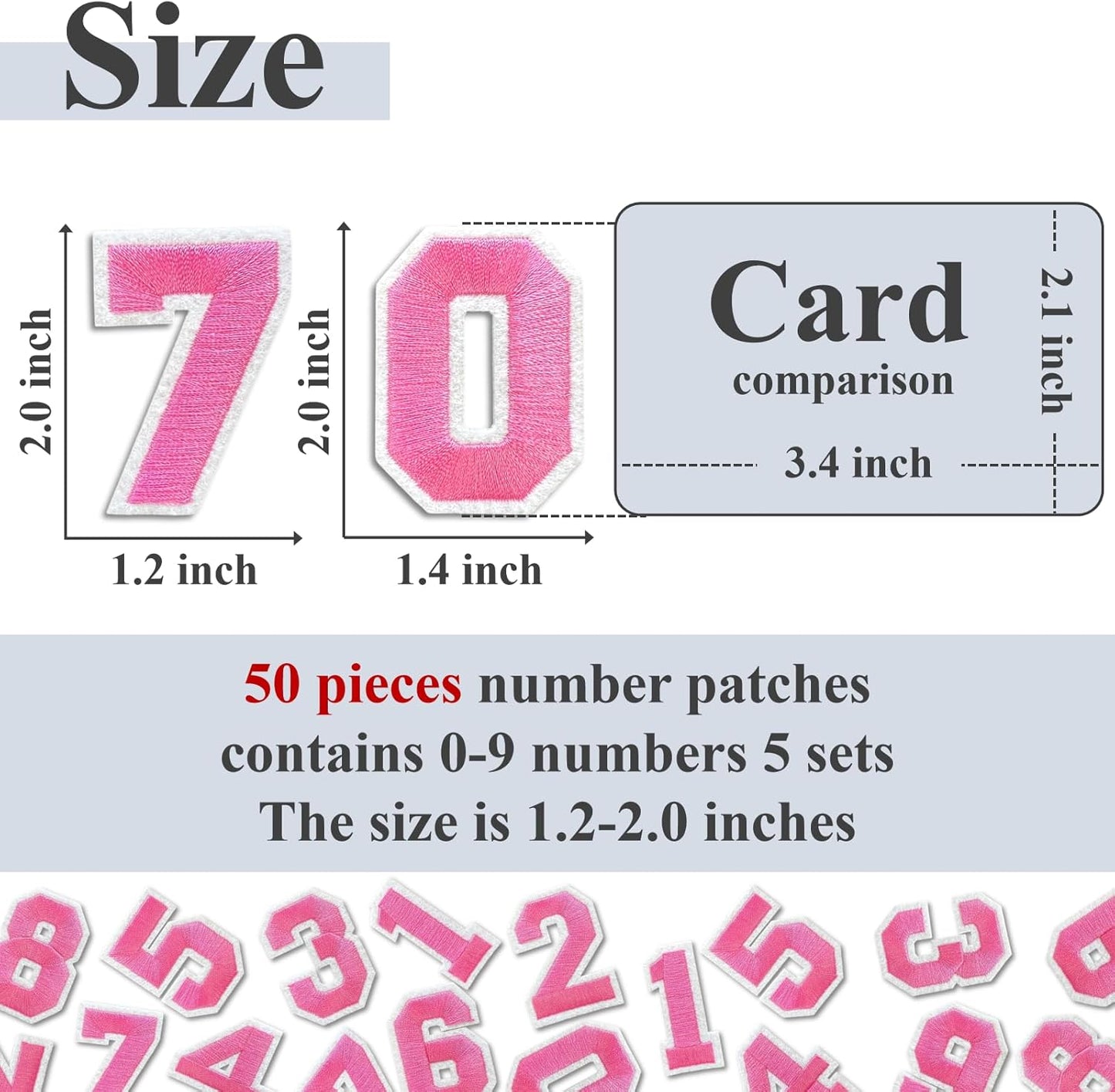 Number Iron On Patches, Numbers 0-9 Embroidery Applique Patch, DIY Decorative Heat Press Patches for Clothing Jeans Jackets Backpacks Hats (Pink 50 Pcs)