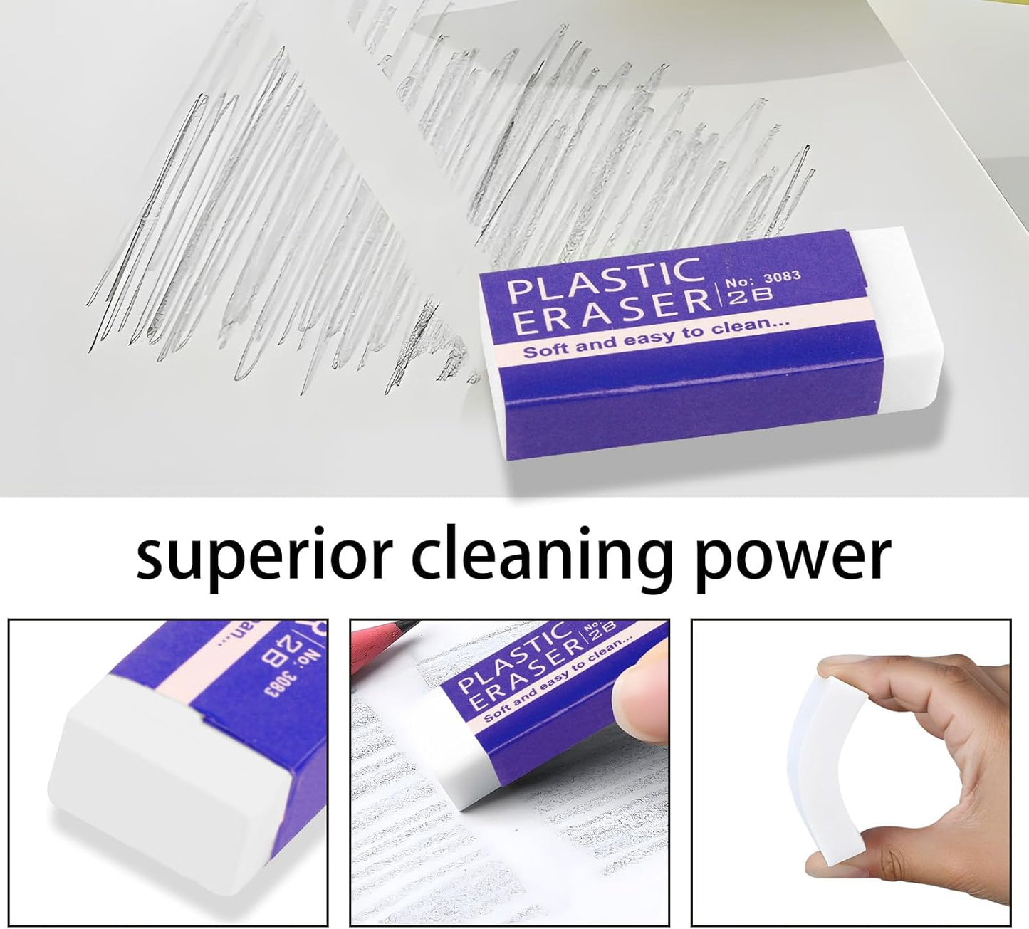 10 Pack Pencil Erasers, Soft, and Durable Erasers for Pencils, Perfect for Artists and Professionals, Long-Lasting Erasing Performance