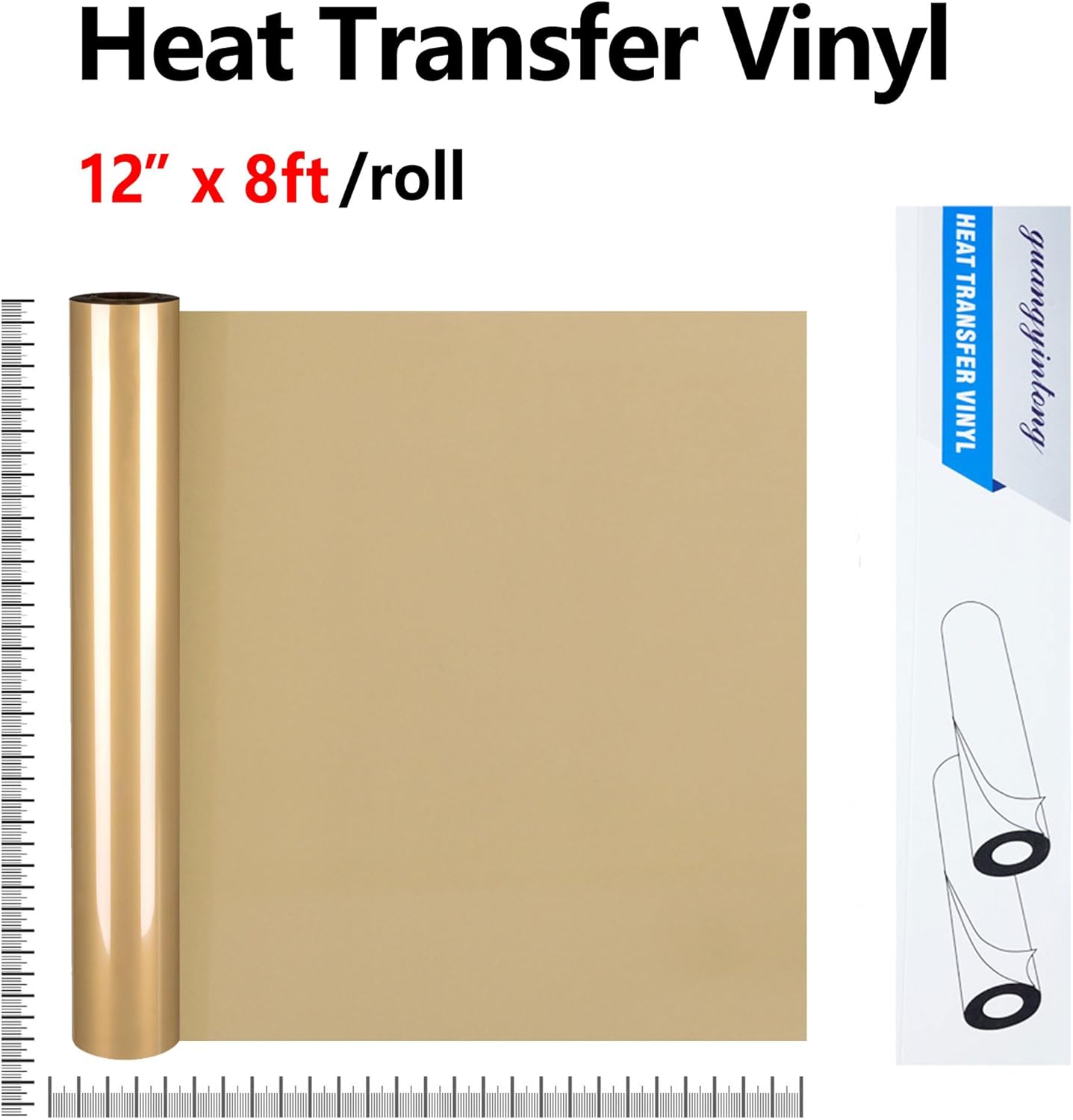 guangyintong Soil Golden Heat Transfer Vinyl HTV Rolls, 12" x 8ft Soil Golden Iron on Vinyl for T-Shirts Glossy Surface HTV Vinyl for All Cutter Machines Easy to Cut & Weed for Heat Vinyl Design